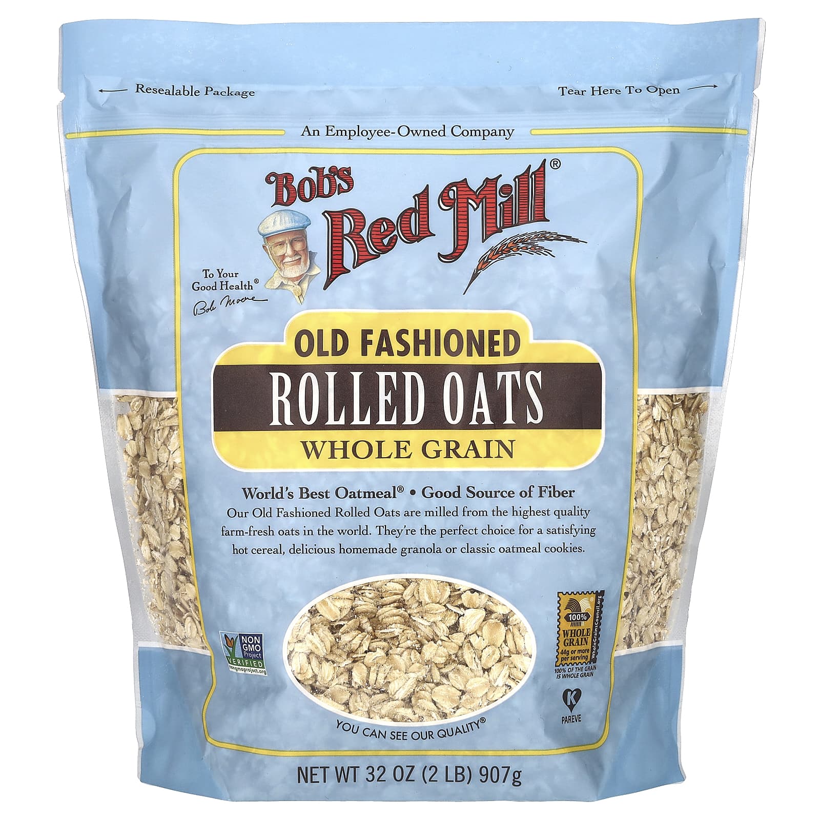 Whole Grain Old Fashioned Rolled Oats, Non-GMO & Kosher - 32 oz - Image 1