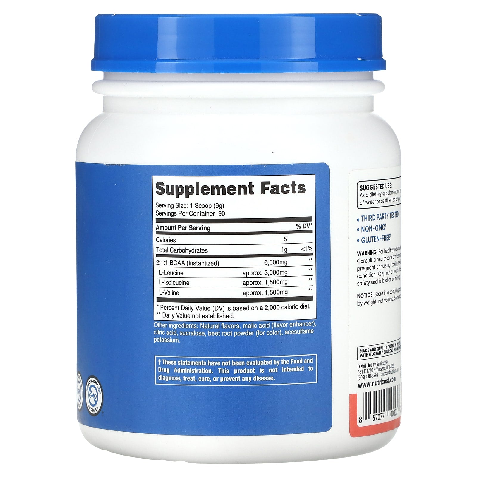 Nutricost, Performance, BCAA, Watermelon, 1.8 lb (810 g) - Image 2
