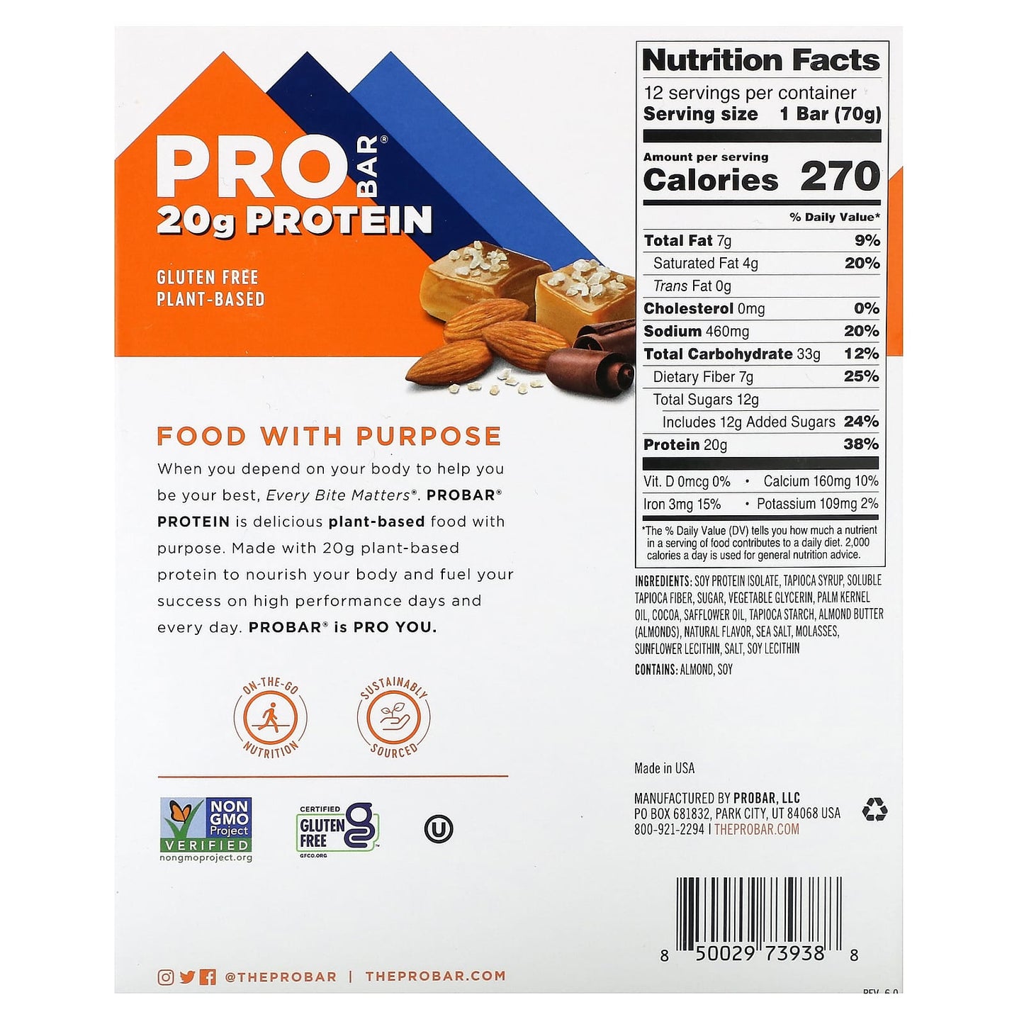 ProBar, Protein Bar, Sea Salt Caramel, 12 Bars, 2.47 oz (70 g) Each - Image 2