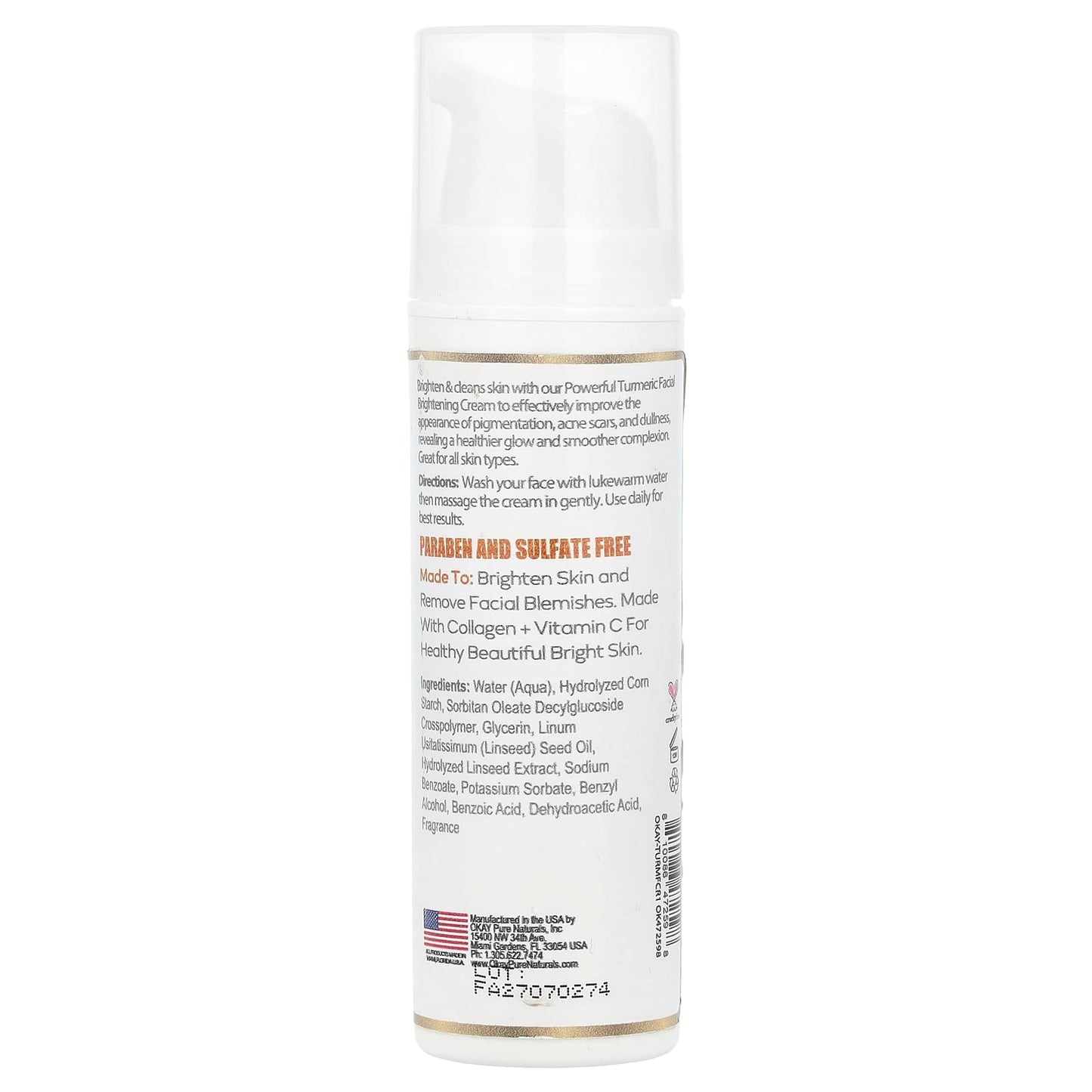 Okay Pure Naturals, Skin Brightening, Facial Cream, Turmeric, 1.5 oz (47 ml) - Image 2