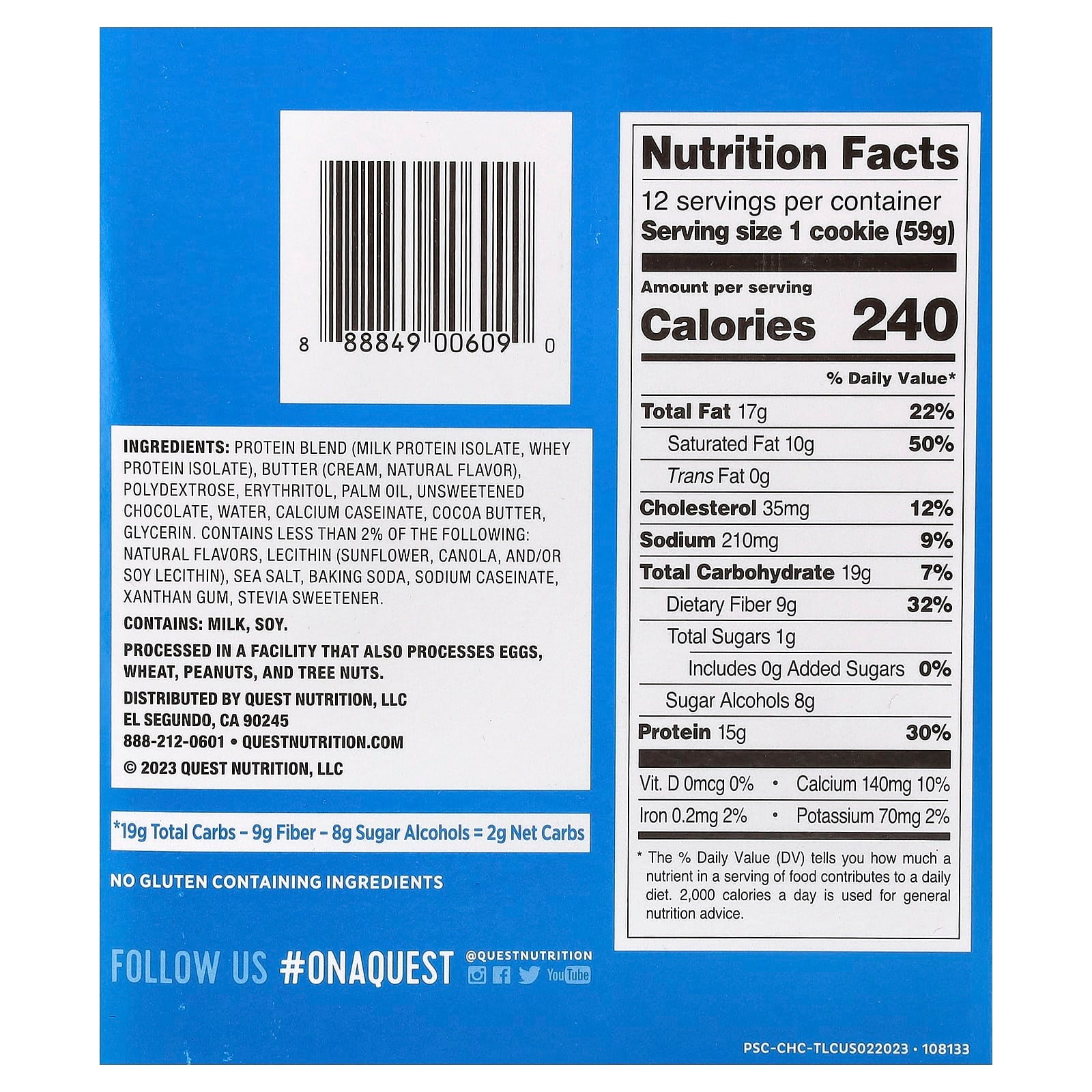 Quest Nutrition, Protein Cookie, Chocolate Chip, 12 Cookies, 2.08 oz (59 g) Each - Image 2
