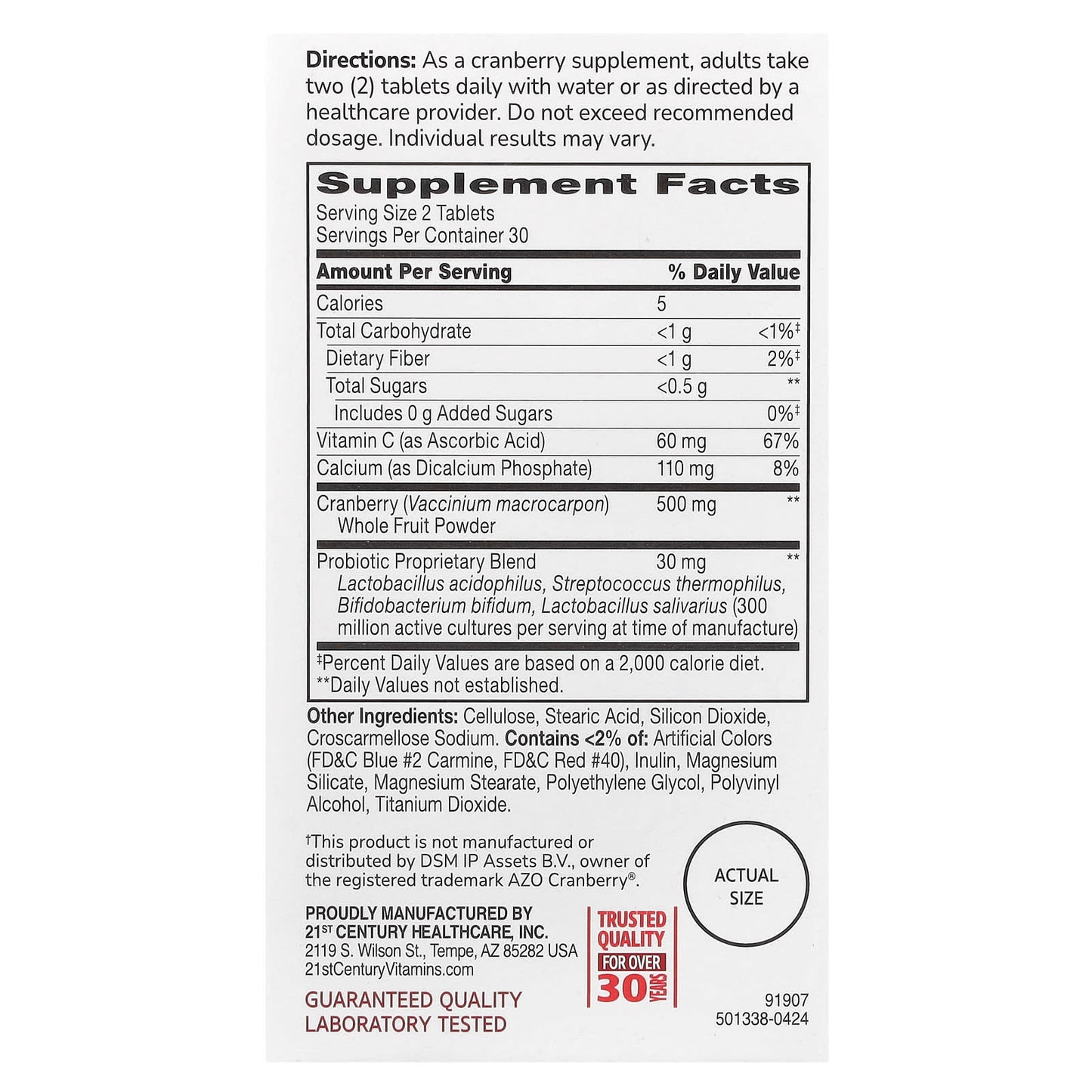 Cranberry Probiotic Support for Urinary Tract Health - 60 Tablets - Image 2
