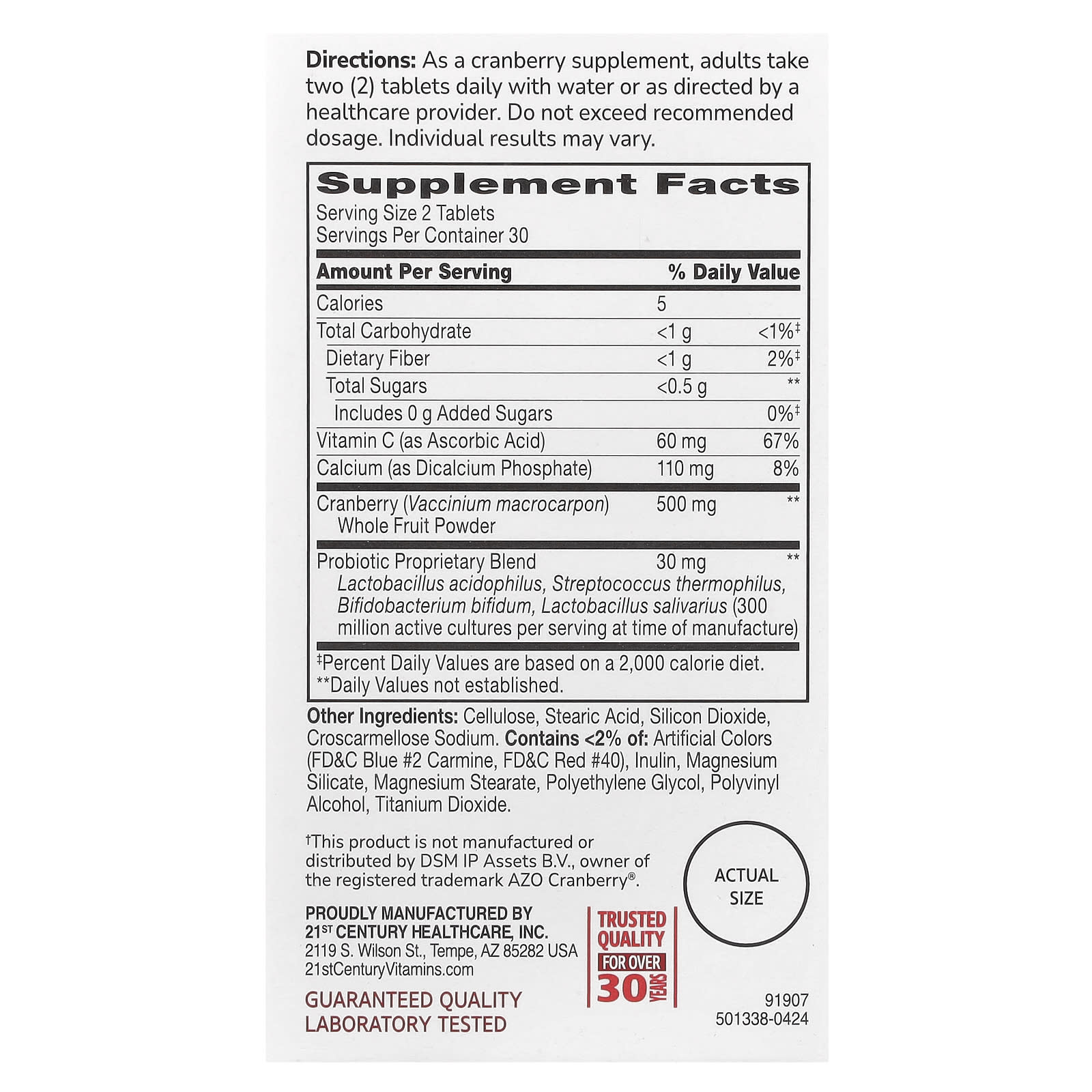 Cranberry Probiotic Support for Urinary Tract Health - 60 Tablets - Image 2