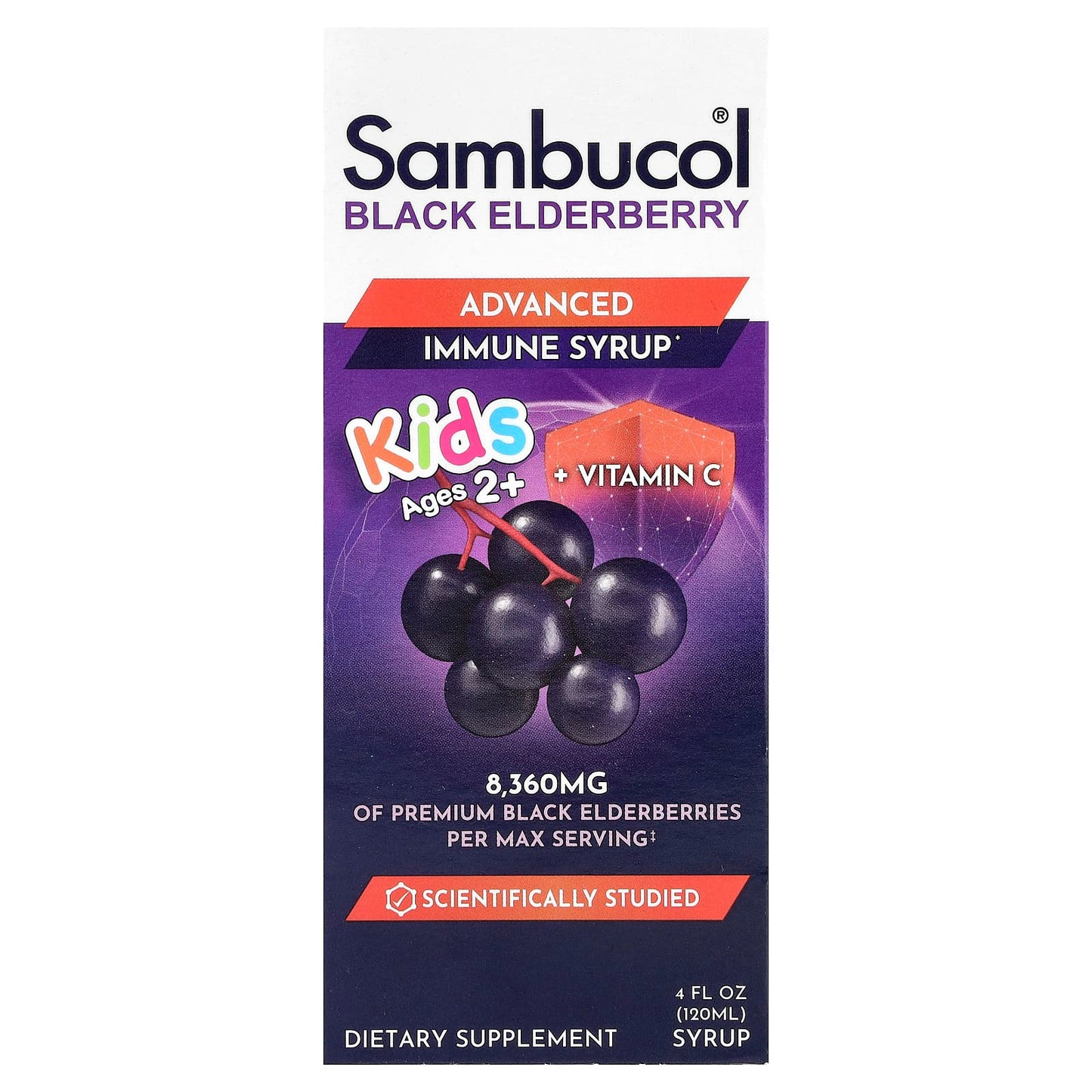 Sambucol, Kids, Black Elderberry, Advanced Immune Syrup, 2 Years & Older, Berry, 4 fl oz (120 ml) - Image 1