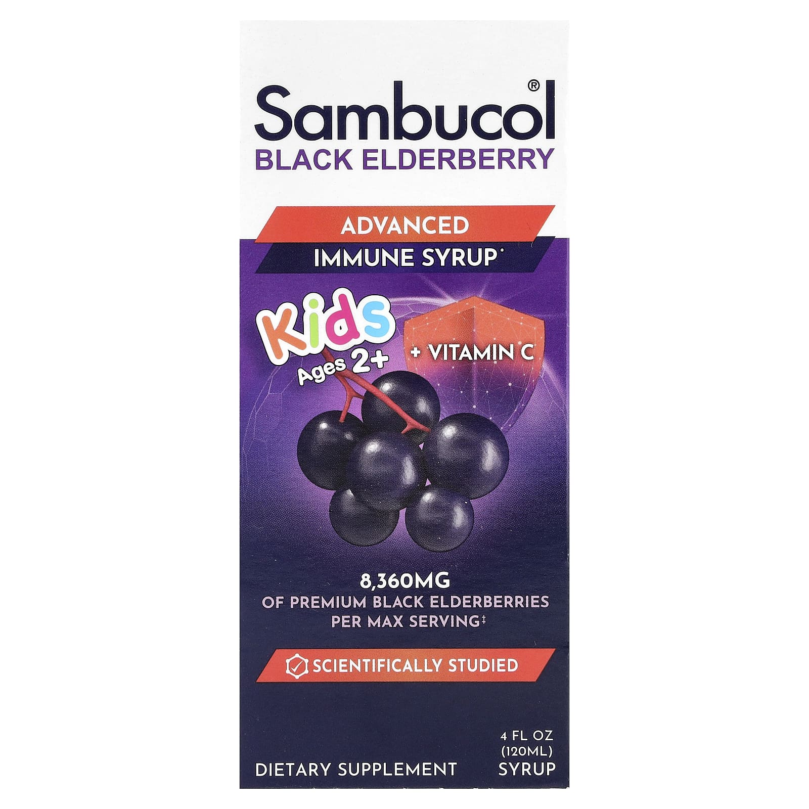Sambucol, Kids, Black Elderberry, Advanced Immune Syrup, 2 Years & Older, Berry, 4 fl oz (120 ml) - Image 1
