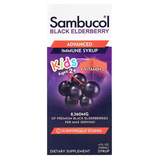 Sambucol, Kids, Black Elderberry, Advanced Immune Syrup, 2 Years & Older, Berry, 4 fl oz (120 ml) - Image 1