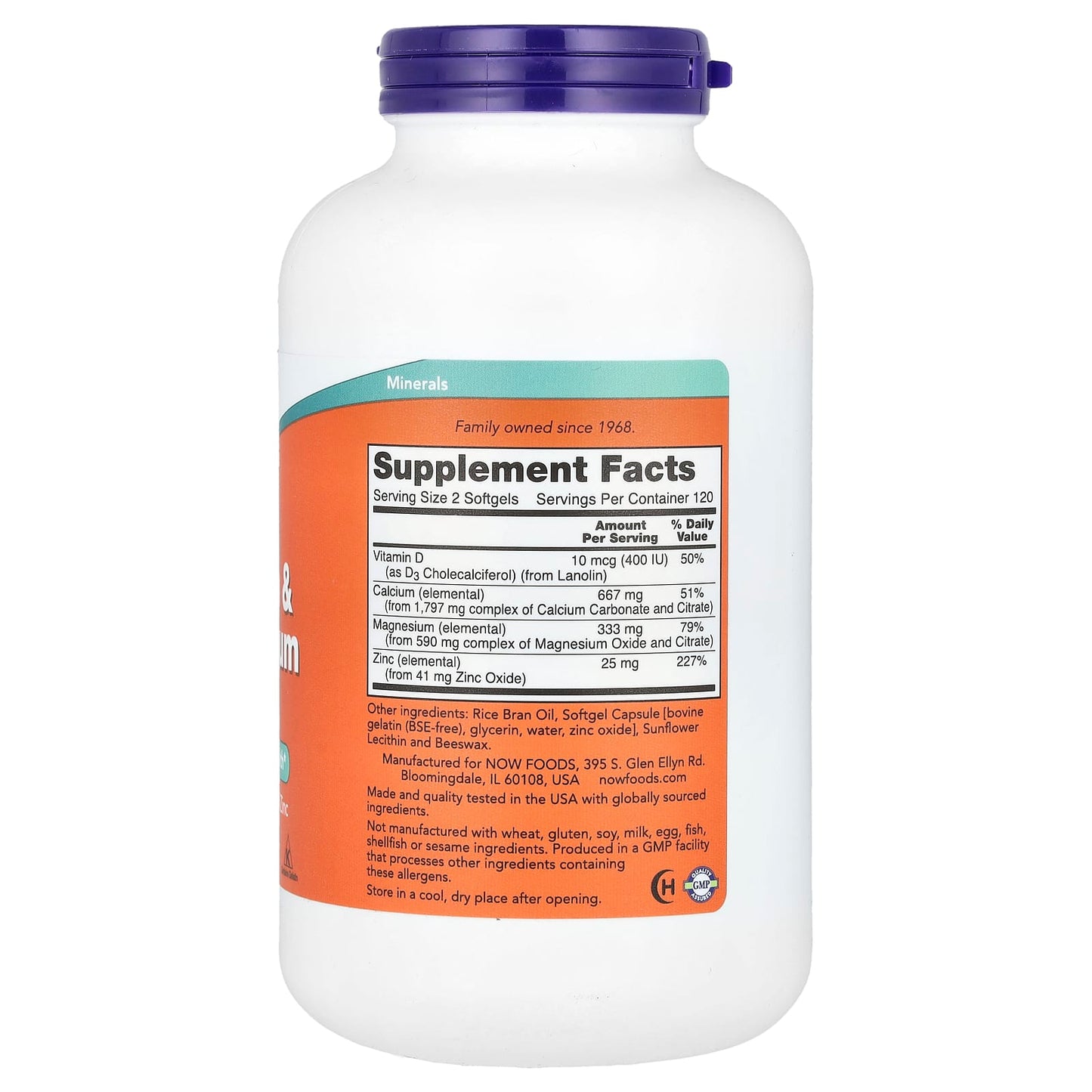NOW Foods, Calcium & Magnesium, 240 Softgels - Image 2