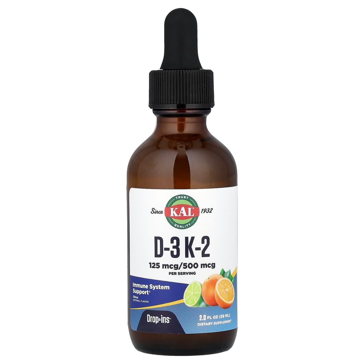 KAL D-3 K-2 Liquid Drops with Natural Citrus Flavor - 2 fl oz - Image 1