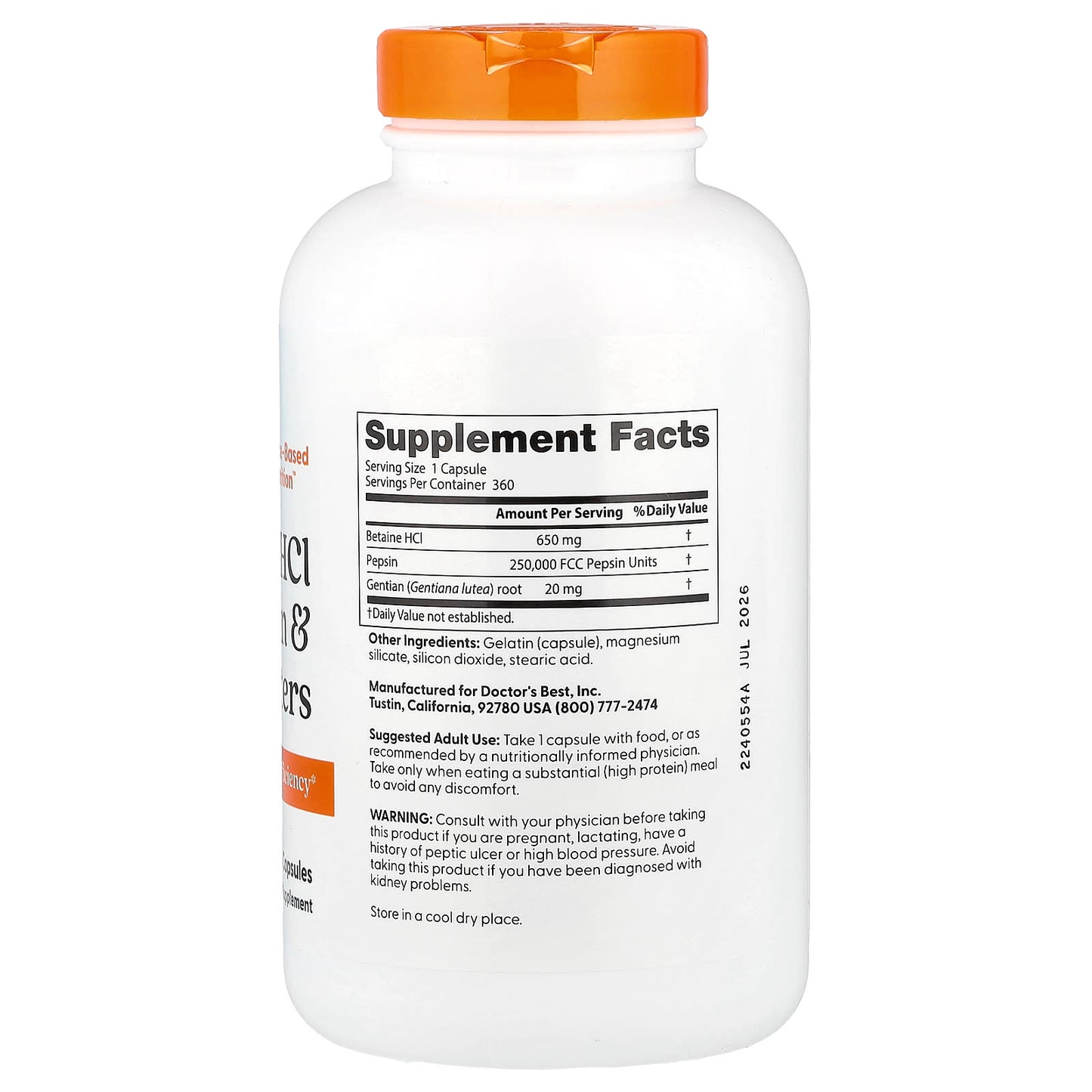 Betaine HCl, Pepsin & Gentian Bitters - Doctor's Best Digestive Formula - Image 2