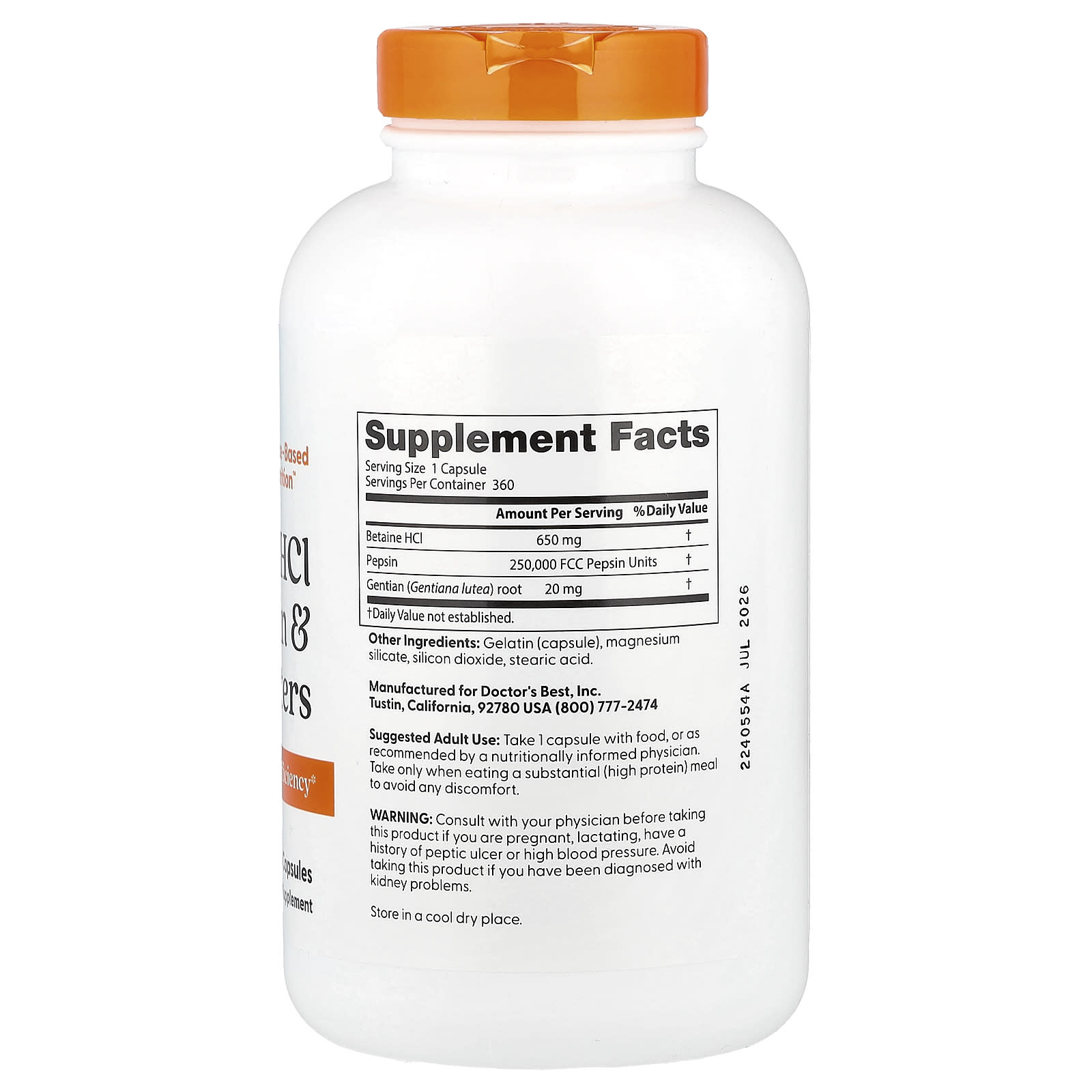 Betaine HCl, Pepsin & Gentian Bitters - Doctor's Best Digestive Formula - Image 2