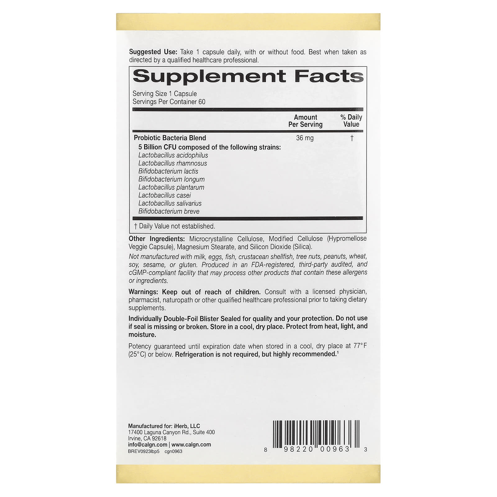 California Gold Nutrition LactoBif 5 Probiotics, 60 Veggie Capsules for Gut Health - Image 2