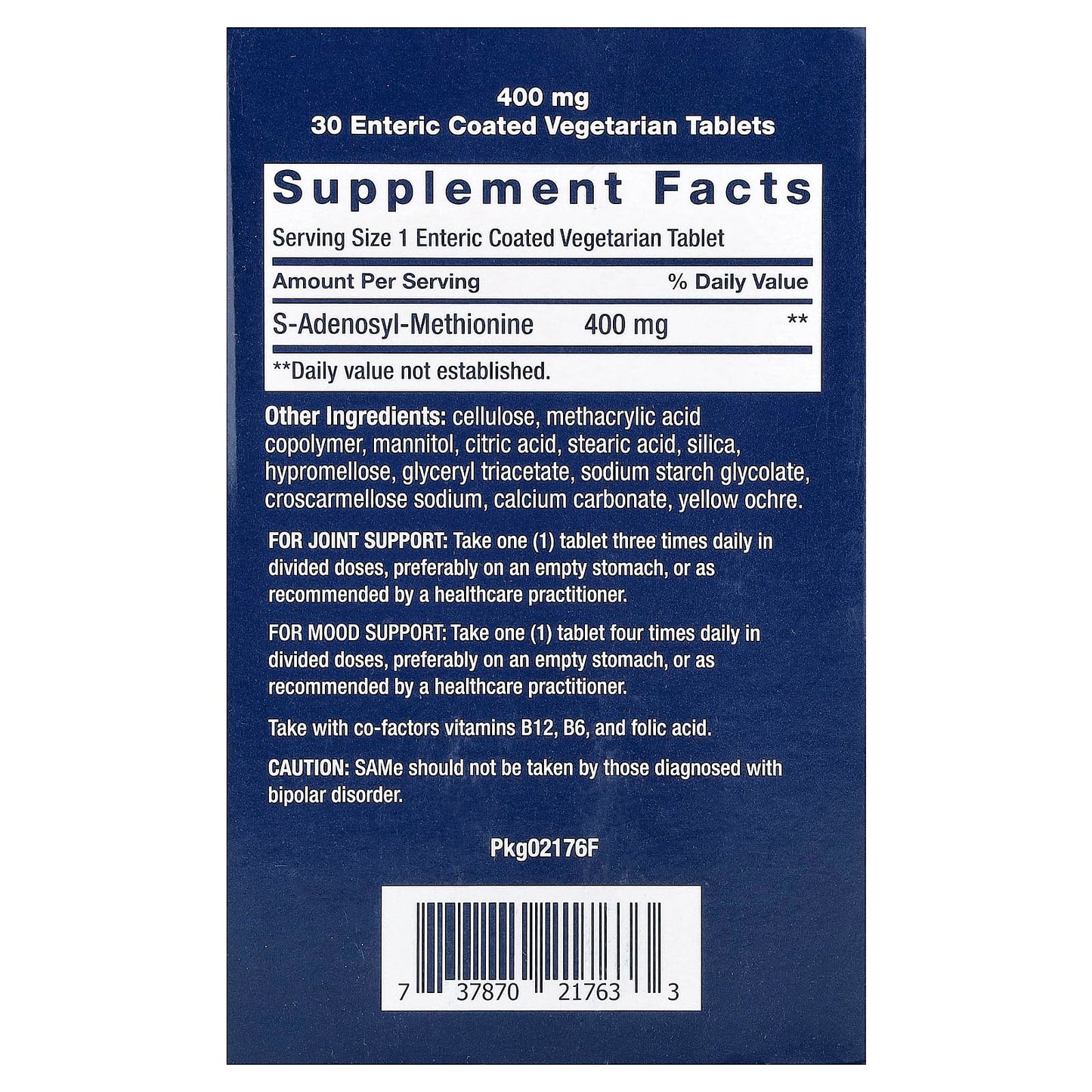 Life Extension, SAMe, S-Adenosyl-Methionine, 400 mg, 30 Enteric Coated Vegetarian Tablets - Image 2