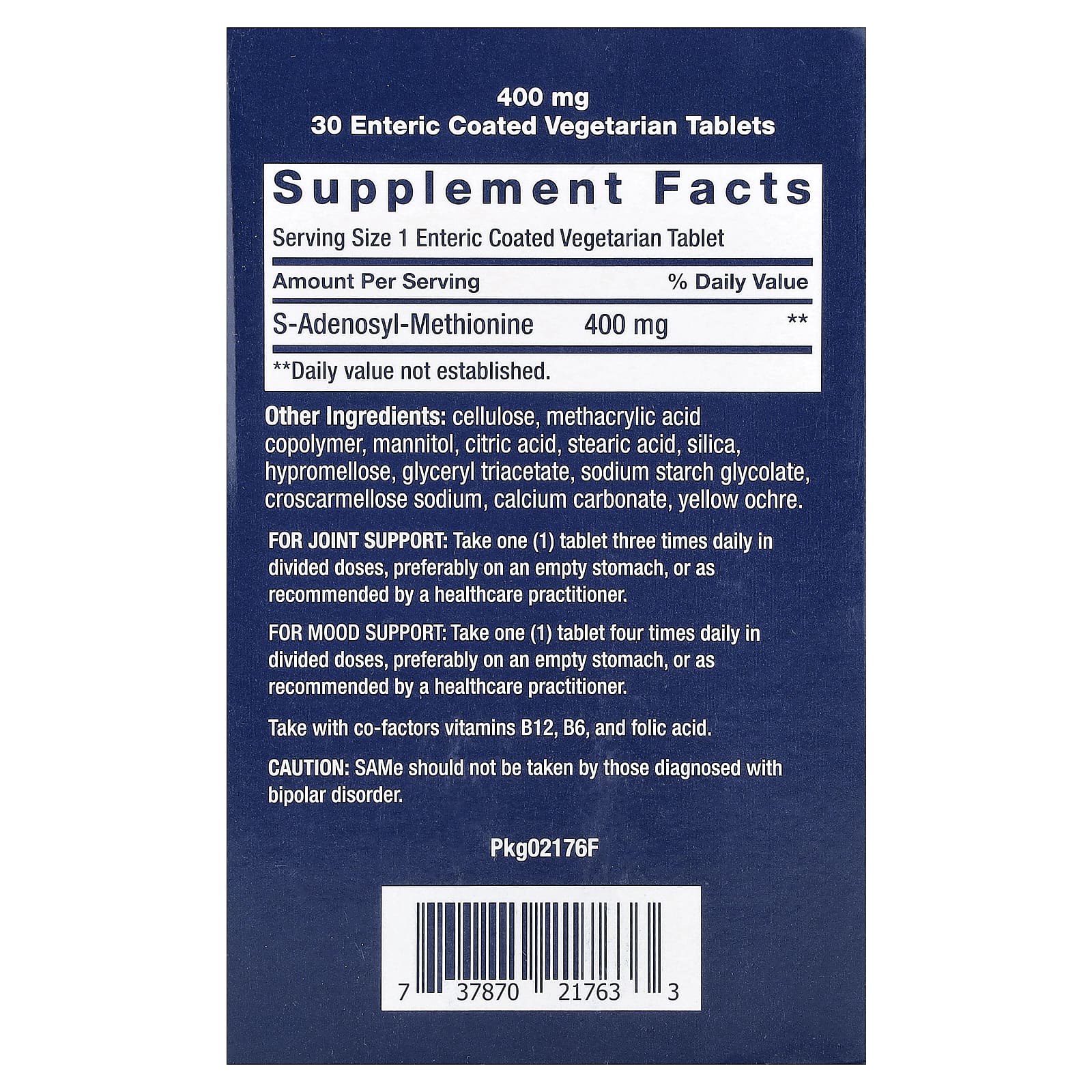 Life Extension, SAMe, S-Adenosyl-Methionine, 400 mg, 30 Enteric Coated Vegetarian Tablets - Image 2
