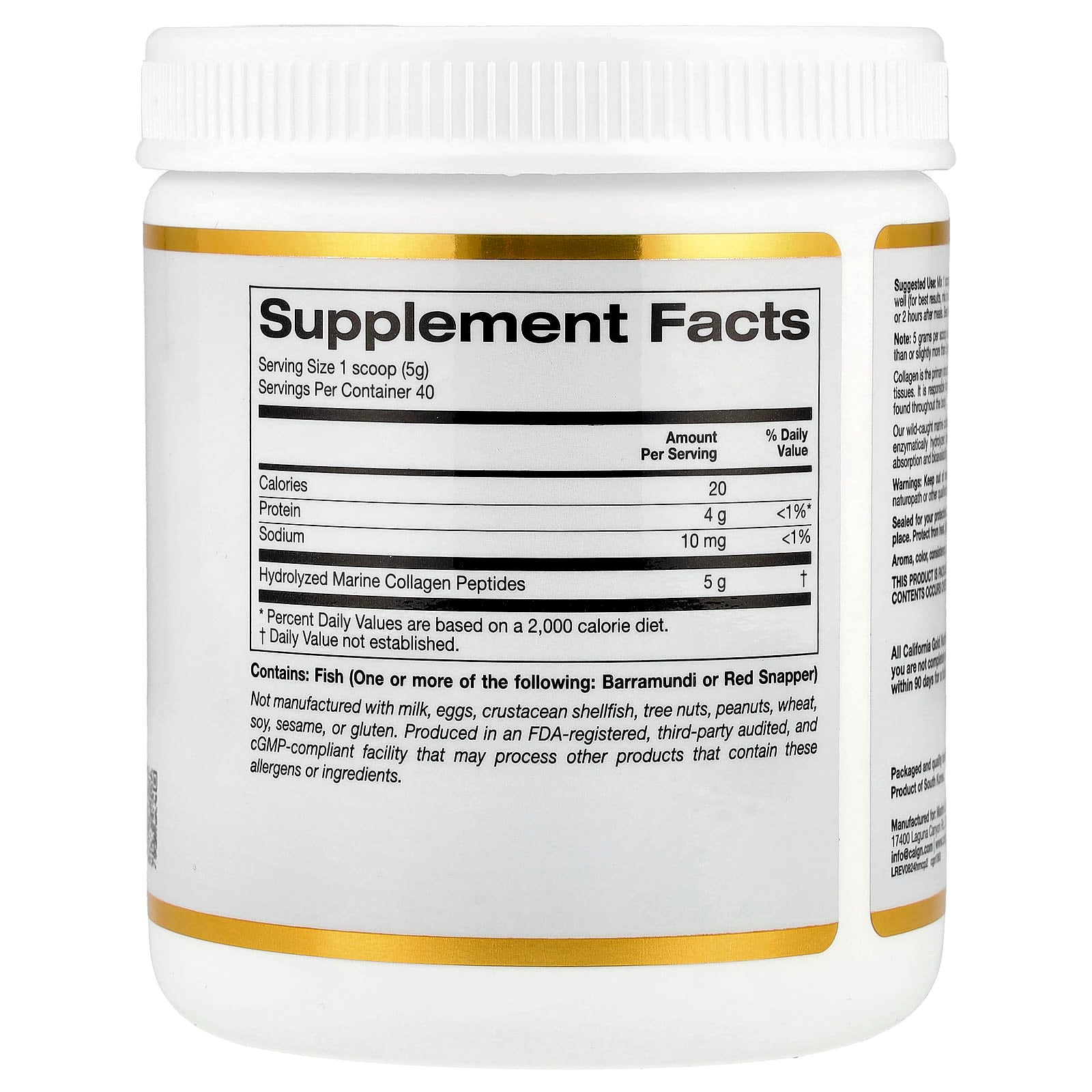 Hydrolyzed Marine Collagen Peptides by California Gold Nutrition - 200g - Image 2