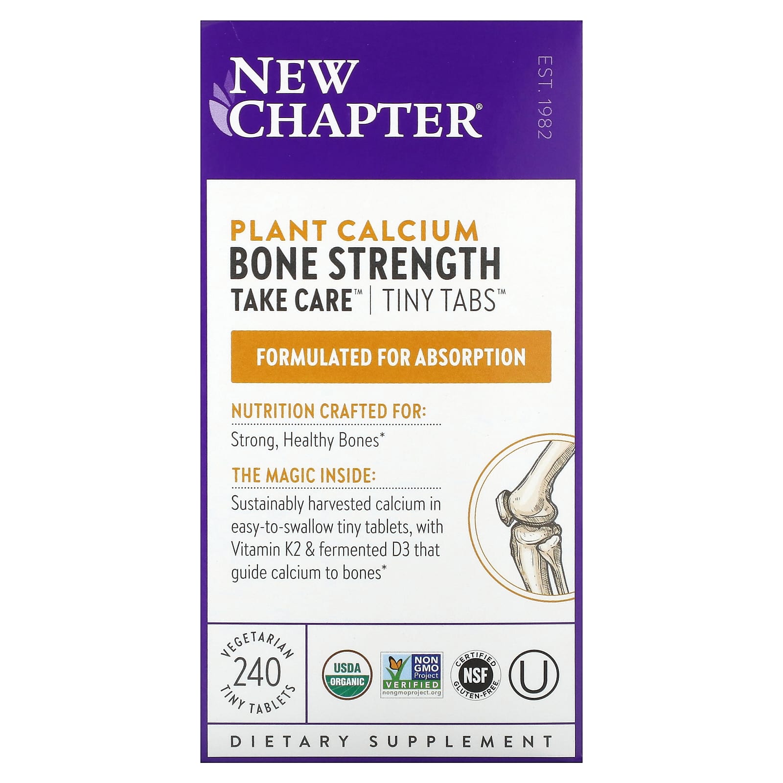 New Chapter, Plant Calcium, Bone Strength, Take Care, 240 Vegetarian Tiny Tablets - Image 1