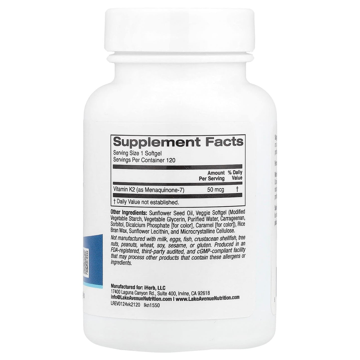Vitamin K2 Supplements by Lake Avenue Nutrition - 120 Softgels - Image 2