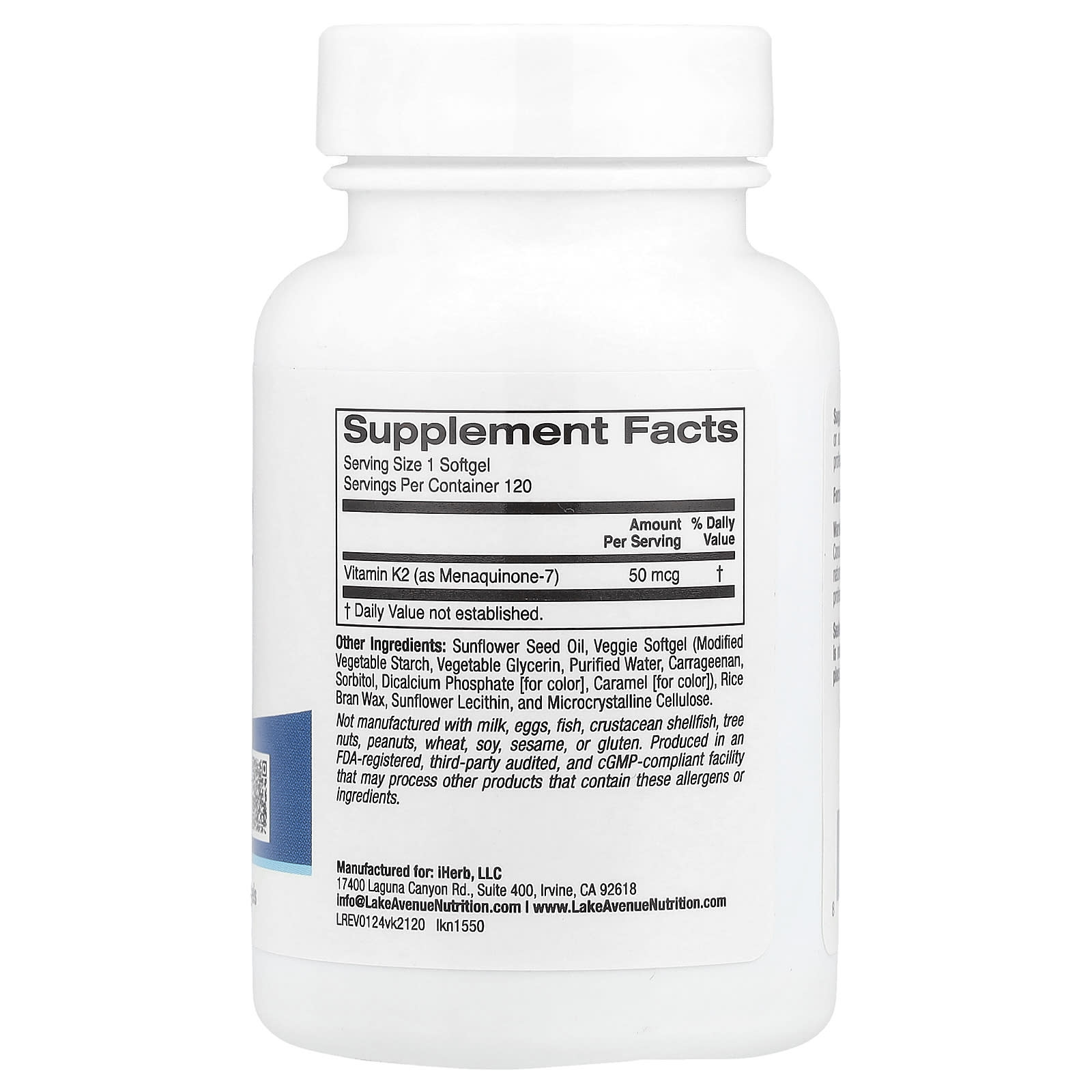 Vitamin K2 Supplements by Lake Avenue Nutrition - 120 Softgels - Image 2