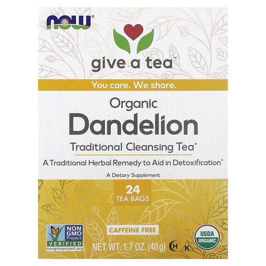NOW Foods, Organic Dandelion Traditional Cleansing Tea, Caffeine-Free, 24 Tea Bags, 1.7 oz (48 g) - Image 1