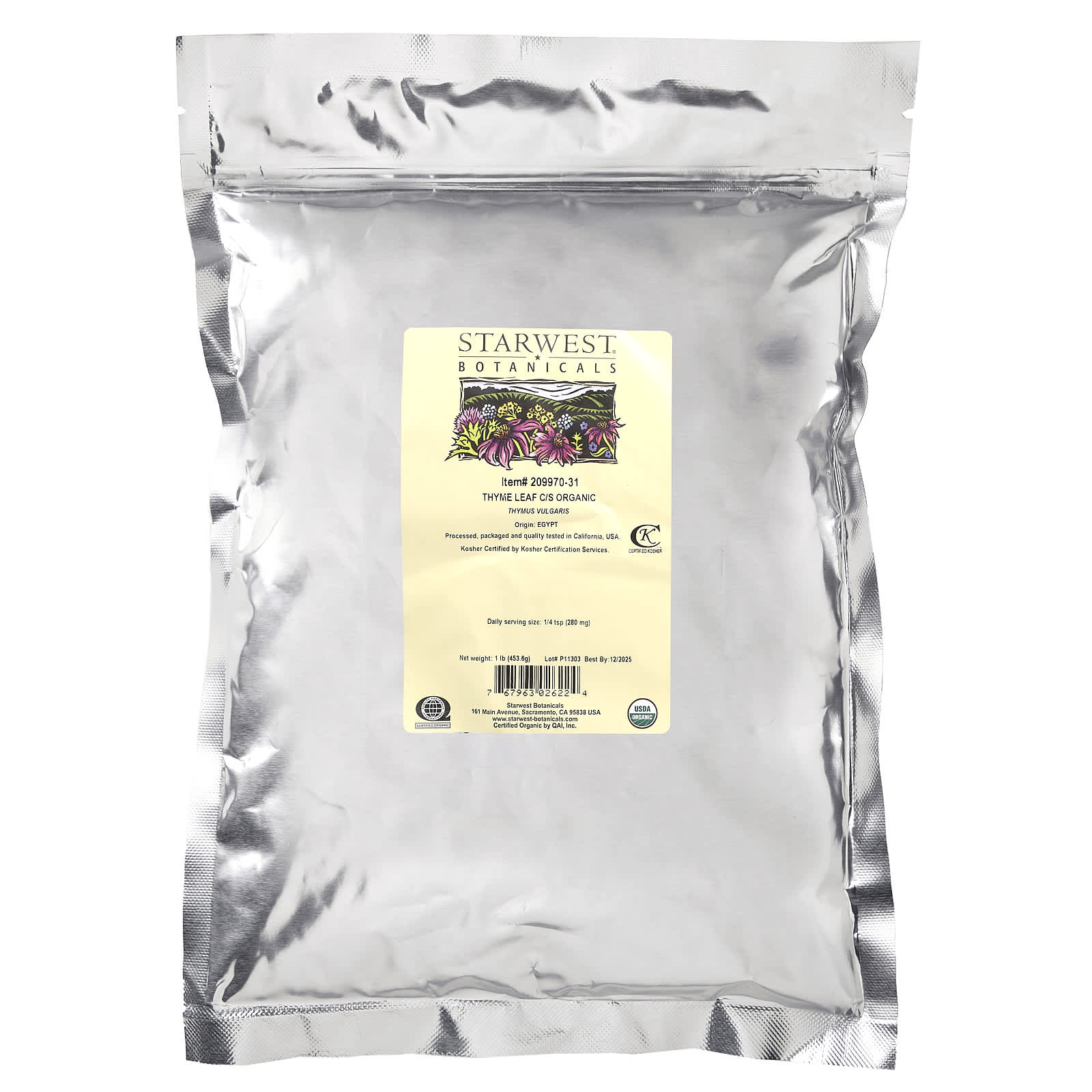 Starwest Botanicals, Organic Thyme Leaf C/S, 1 lb (453.6 g) - Image 2