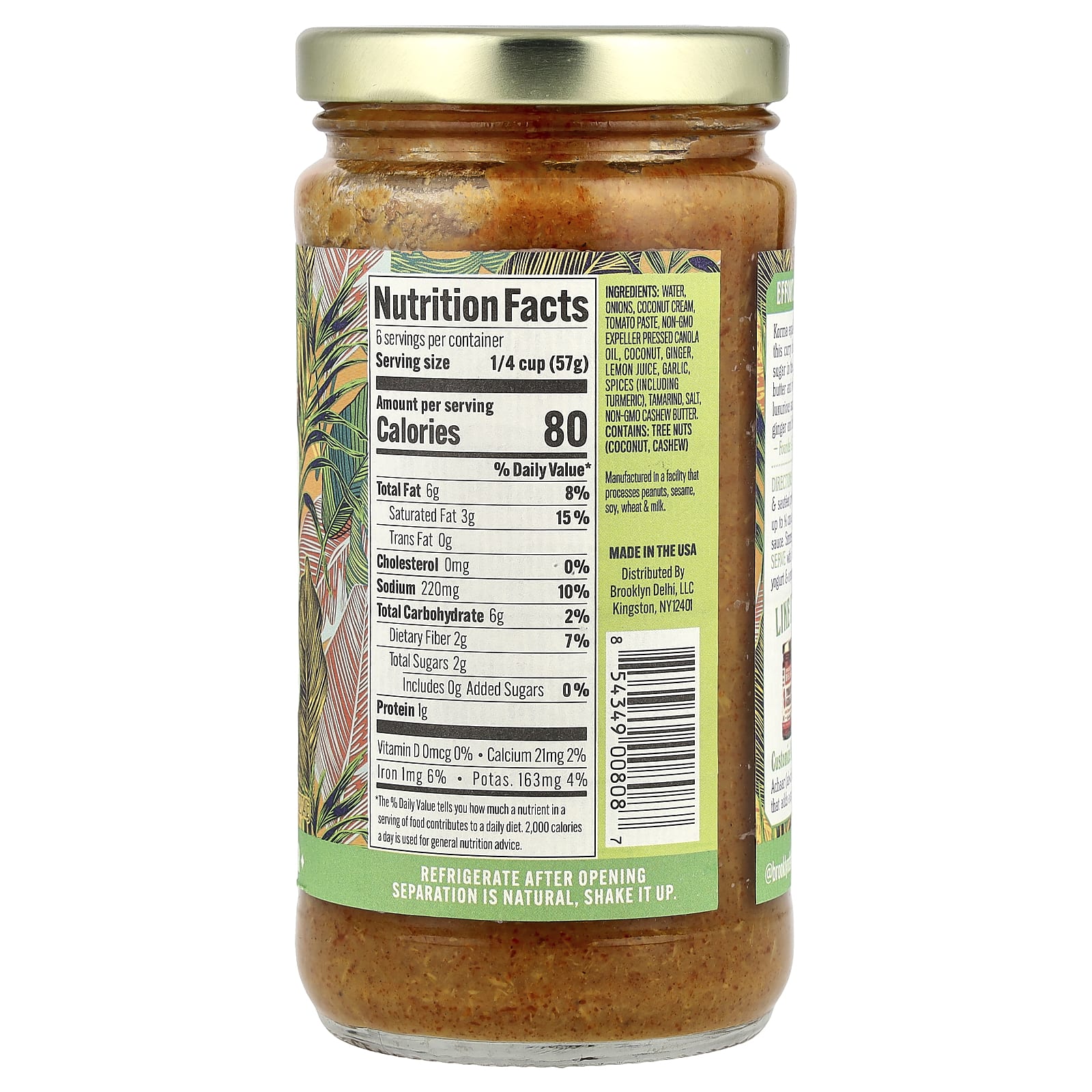Indian Simmer Sauce | Coconut Cashew Korma, Mild, 12 oz - Image 2