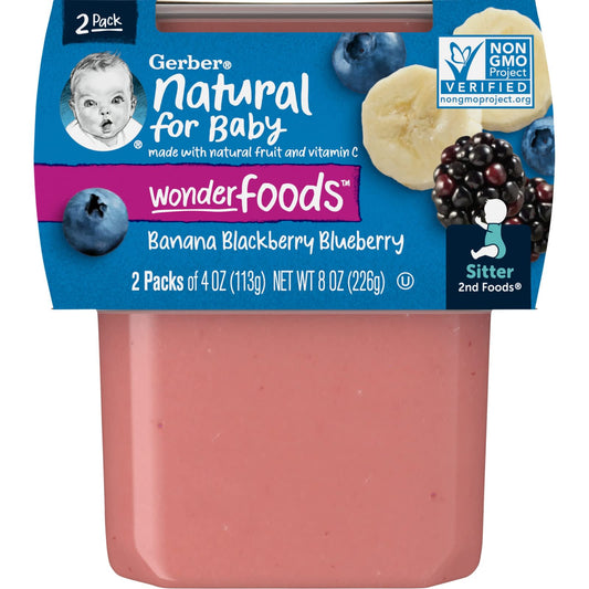 Gerber 2nd Foods Banana Blackberry Blueberry Pureed Fruit for Babies, 2 Pack - Image 1