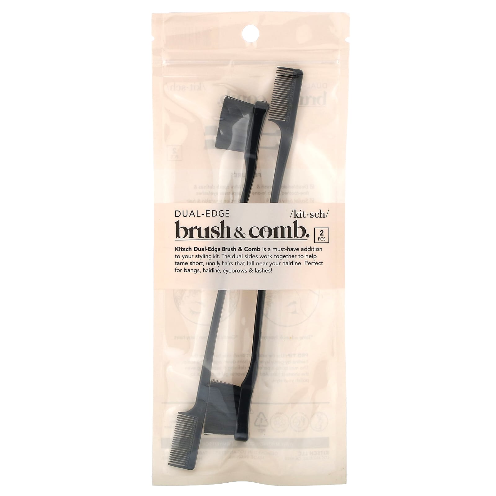 Kitsch, Dual Edge Brush & Comb, 2 Brushes - Image 2