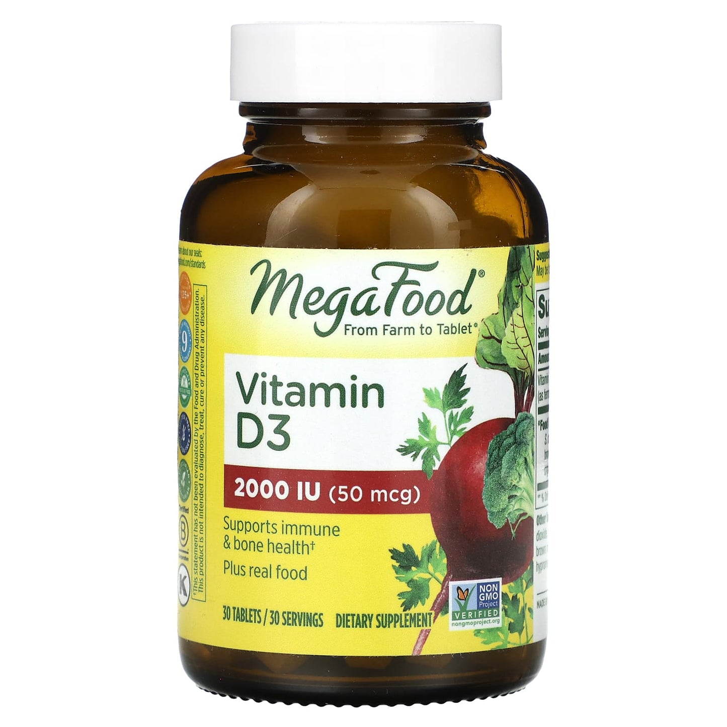 MegaFood, Vitamin D3, 2,000 IU (50 mcg), 30 Tablets - Image 1