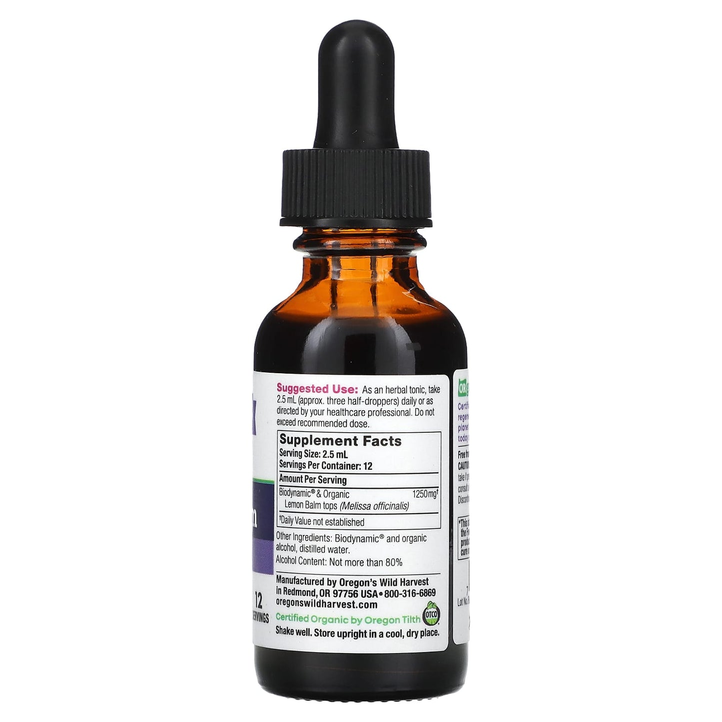 Oregon's Wild Harvest, Biodynamic, Lemon Balm, Calm, 1 fl oz (30 ml) (1,250 mg per Serving) - Image 2