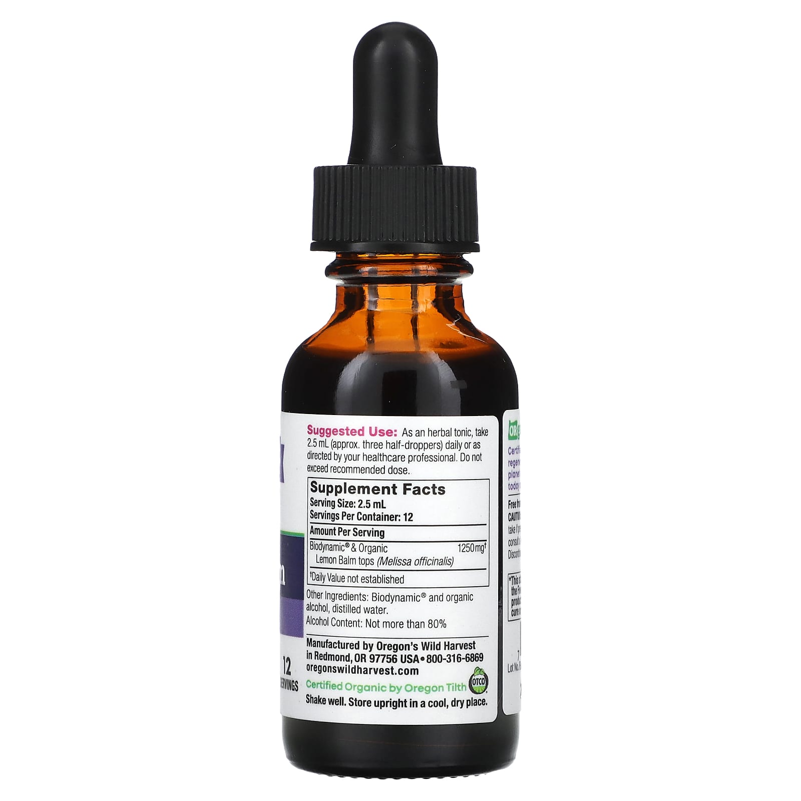 Oregon's Wild Harvest, Biodynamic, Lemon Balm, Calm, 1 fl oz (30 ml) (1,250 mg per Serving) - Image 2
