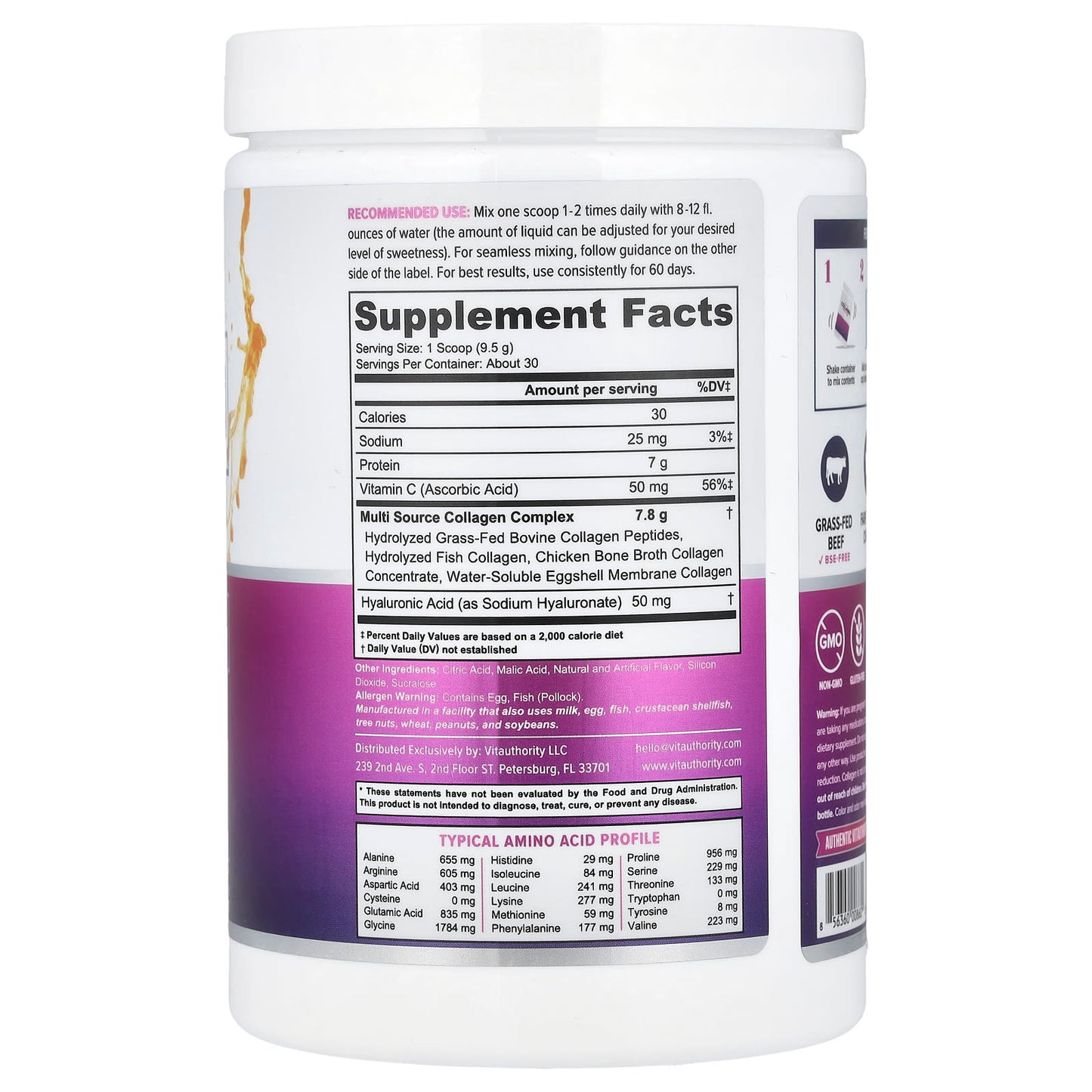 Vitauthority, Multi Collagen Protein+, Peach Mango , 10 oz (285 g) - Image 2