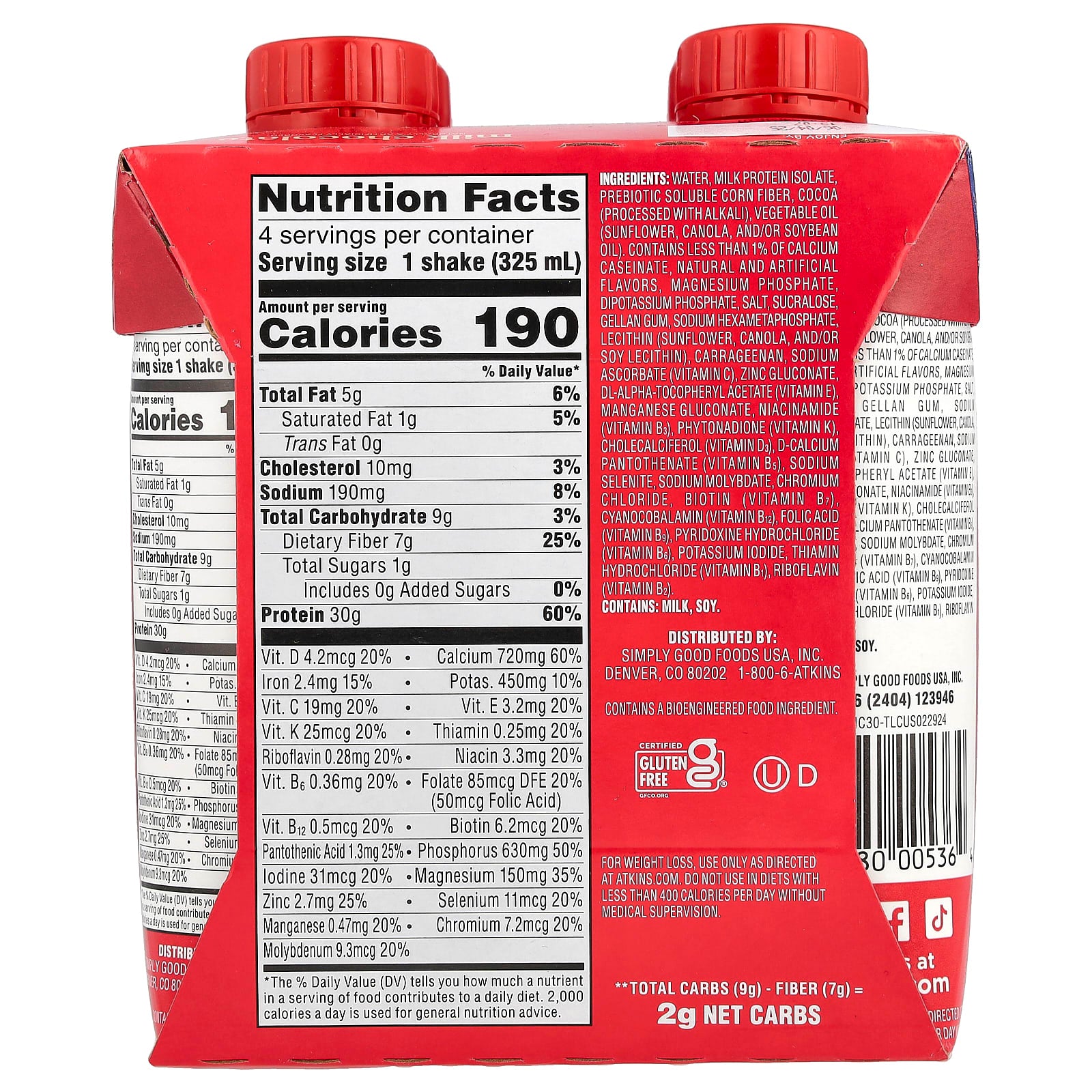 Atkins High Protein Shake, Milk Chocolate, 30g Protein, Gluten Free - Image 2