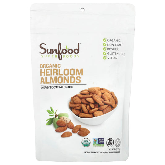 Sunfood, Organic Heirloom Almonds, 8 oz (227 g) - Image 1