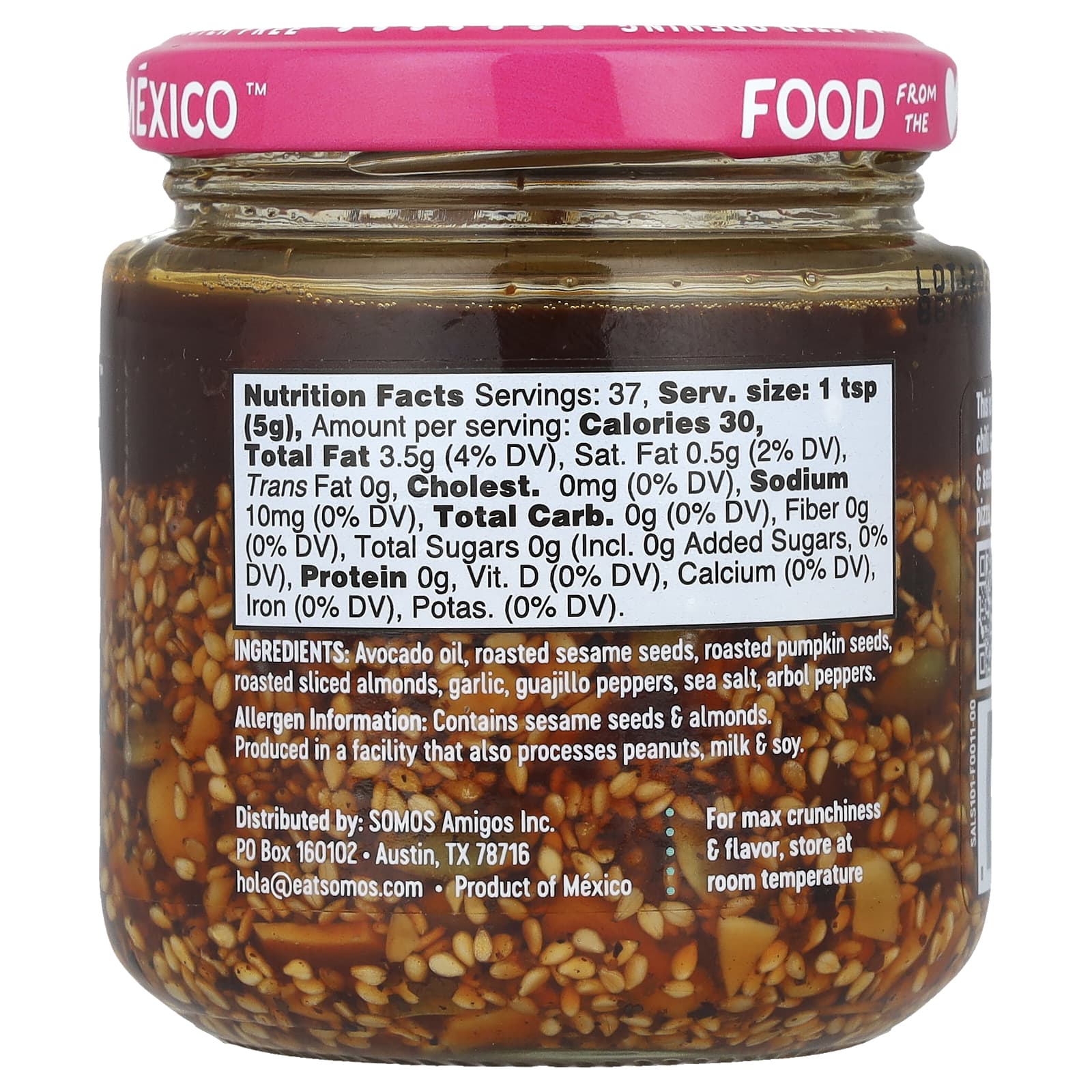 Somos, Salsa Macha, Mexican Chili Crisp, Nuts & Seeds, Medium, 6.5 oz (185 g) - Image 2