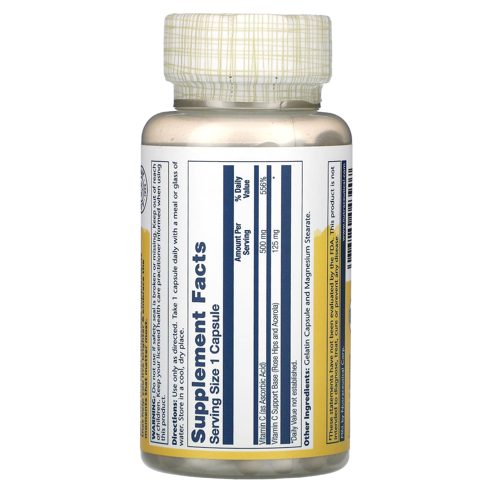 Solaray, Vitamin C, with Rose Hips & Acerola, 500 mg, 100 Capsules - Image 2