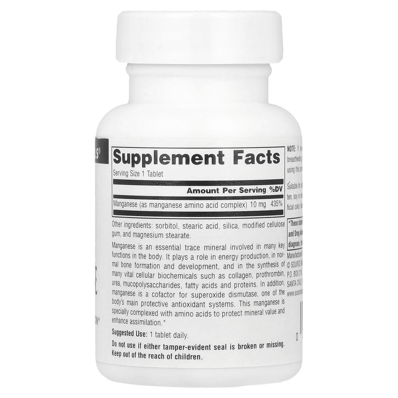Source Naturals, Manganese , 10 mg, 100 Tablets - Image 2