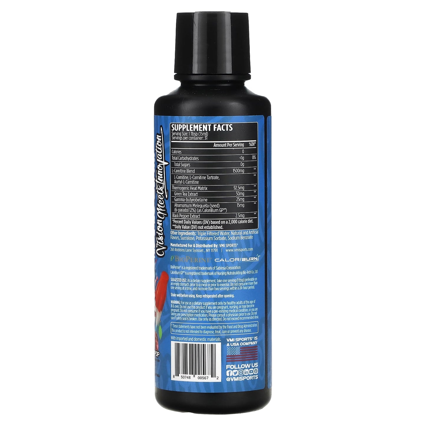 VMI Sports, L-Carnitine 1500 Heat, Patriot Pop, 16 fl oz (473 ml) - Image 2