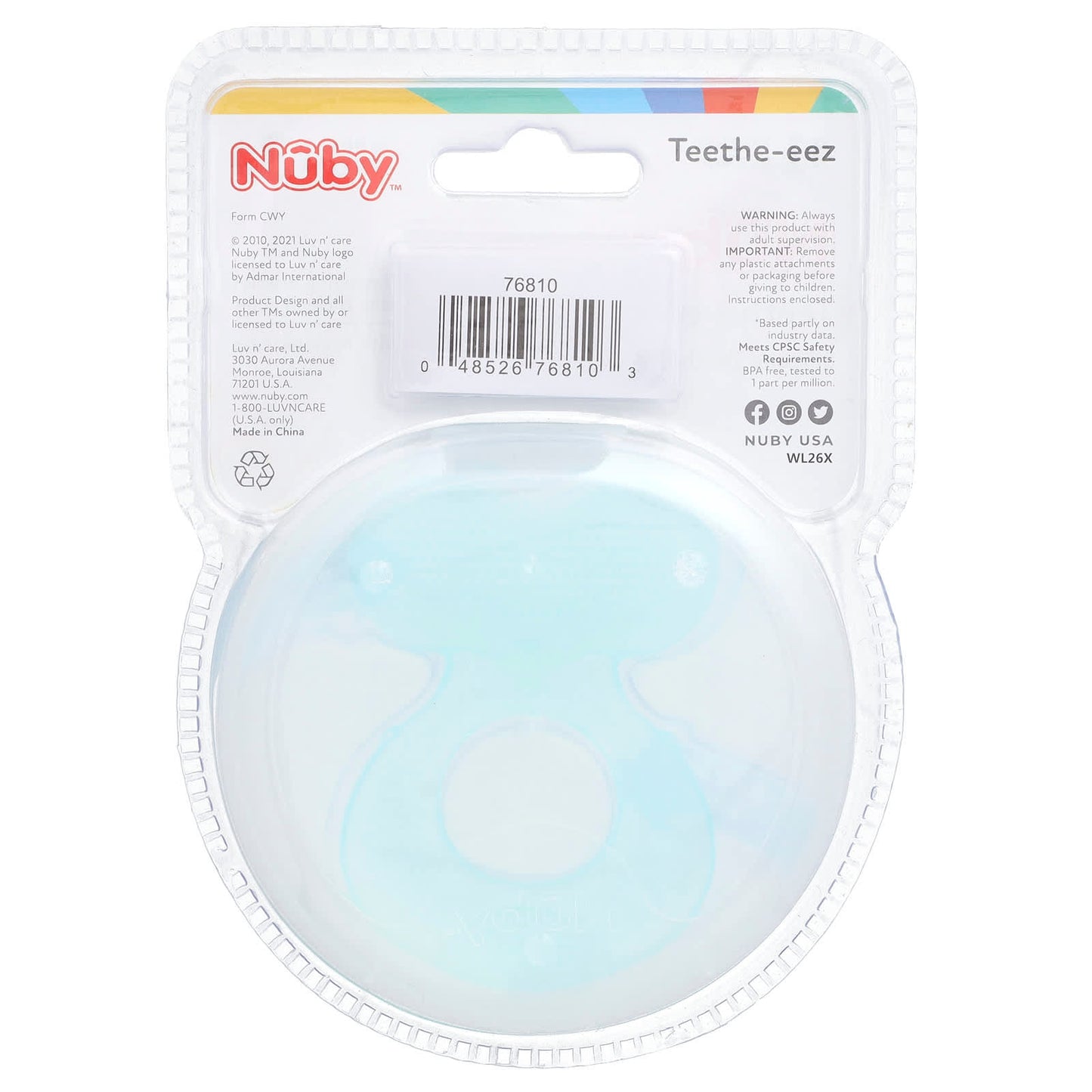 Nuby, Silicone Teether, Teethe-eez, 3+ Months, Aqua, 2 Piece Set - Image 2