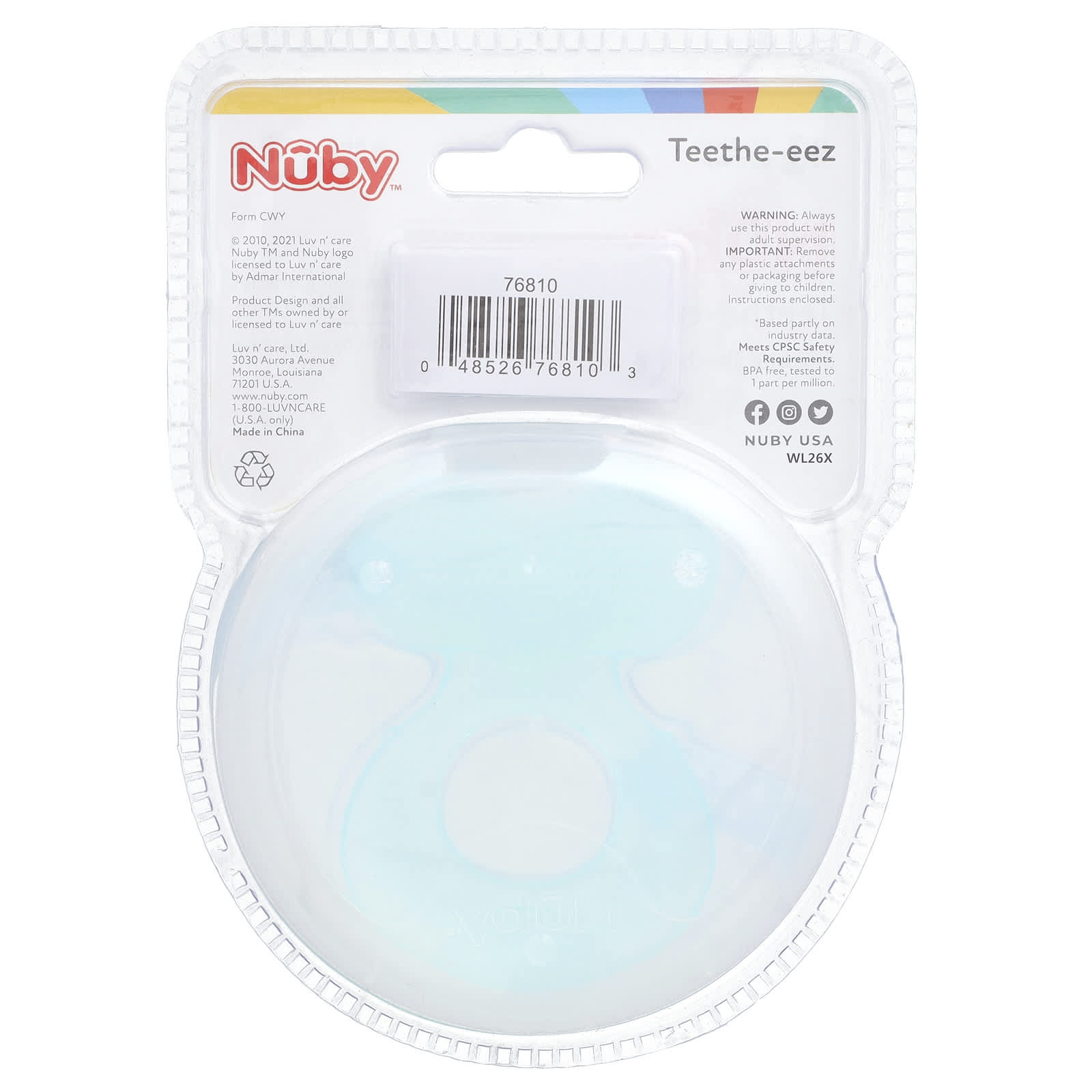 Nuby, Silicone Teether, Teethe-eez, 3+ Months, Aqua, 2 Piece Set - Image 2