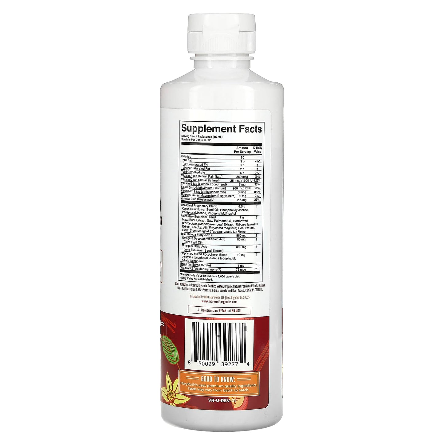 MaryRuth's, Men´s 40+ Multivitamin with Hormonal Support, Vanilla Peach, 15.22 fl oz (450 ml) - Image 2