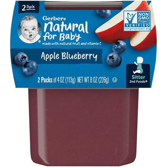 Gerber Natural Baby Food 2nd Foods Apple Blueberry 2 Pack 4 oz Each - Image 1