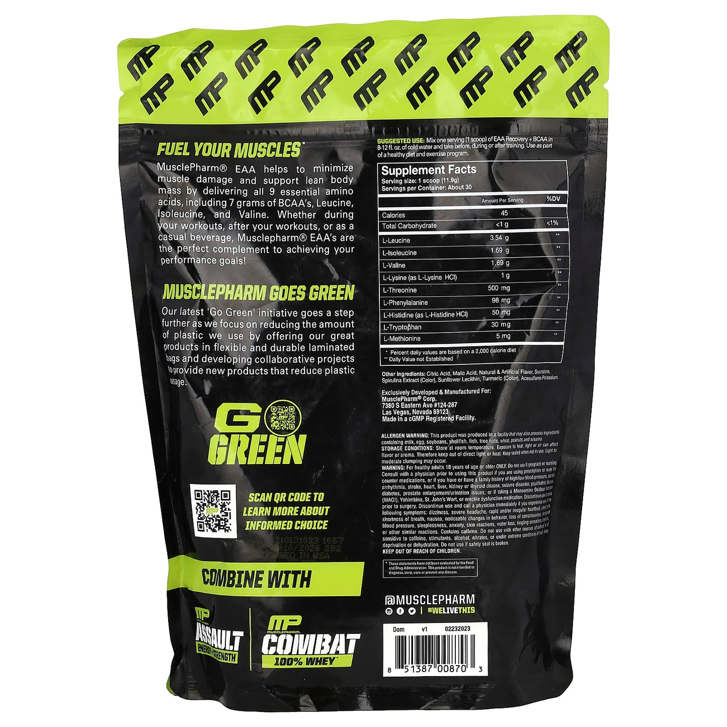MusclePharm, EAA Recovery + BCAA, Sour Candy, 12.5 oz (355 g) - Image 2