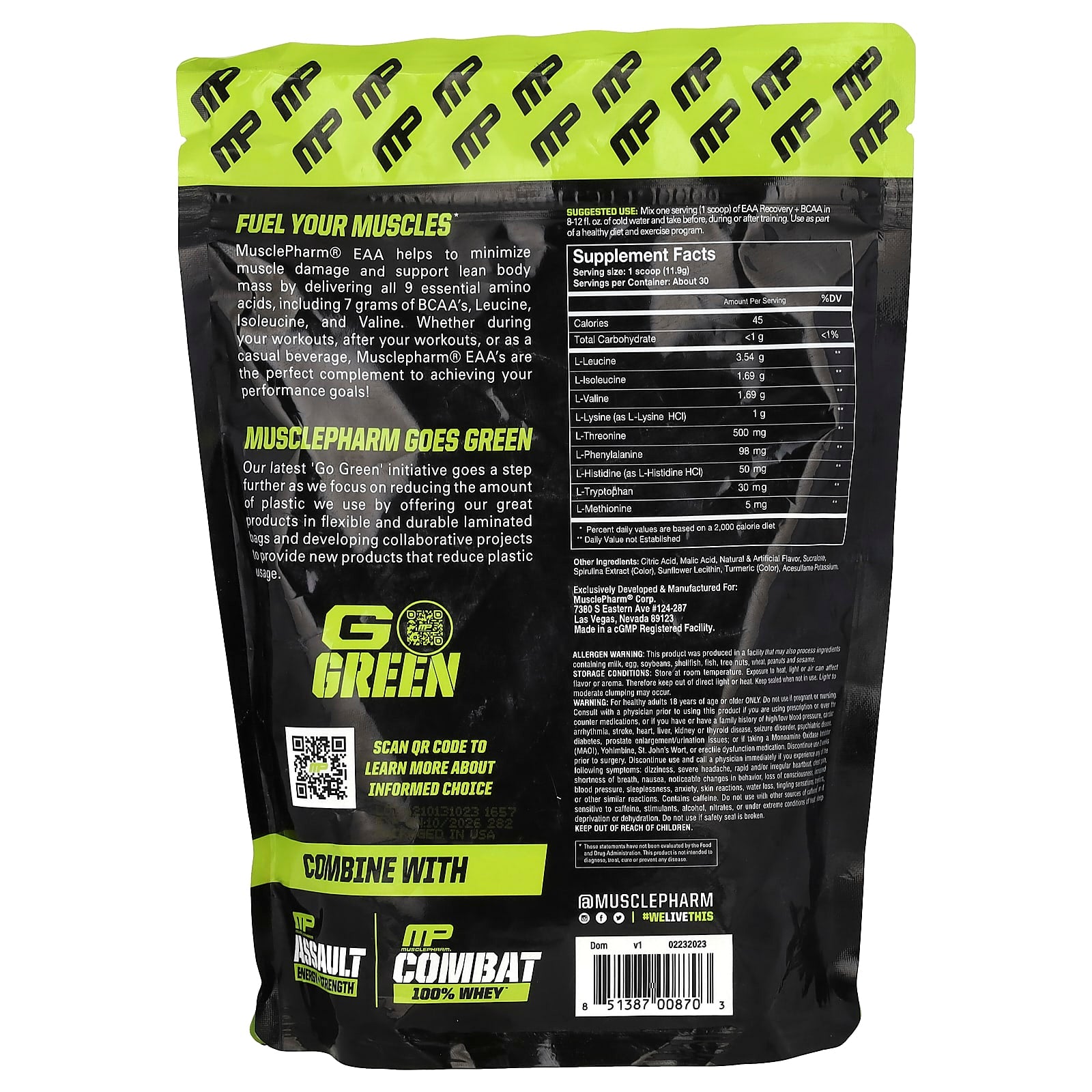 MusclePharm, EAA Recovery + BCAA, Sour Candy, 12.5 oz (355 g) - Image 2