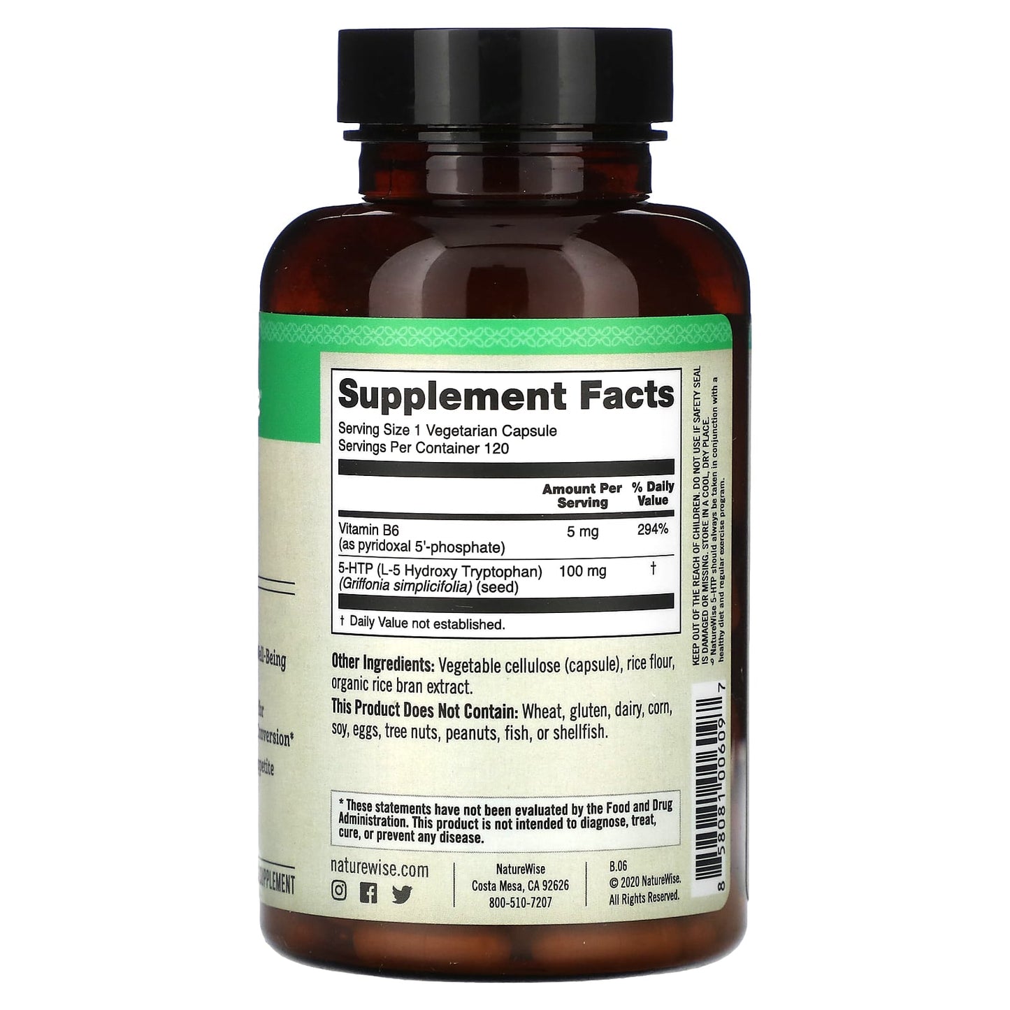 NatureWise, 5-HTP, 100 mg, 120 Vegetarian Capsules - Image 2