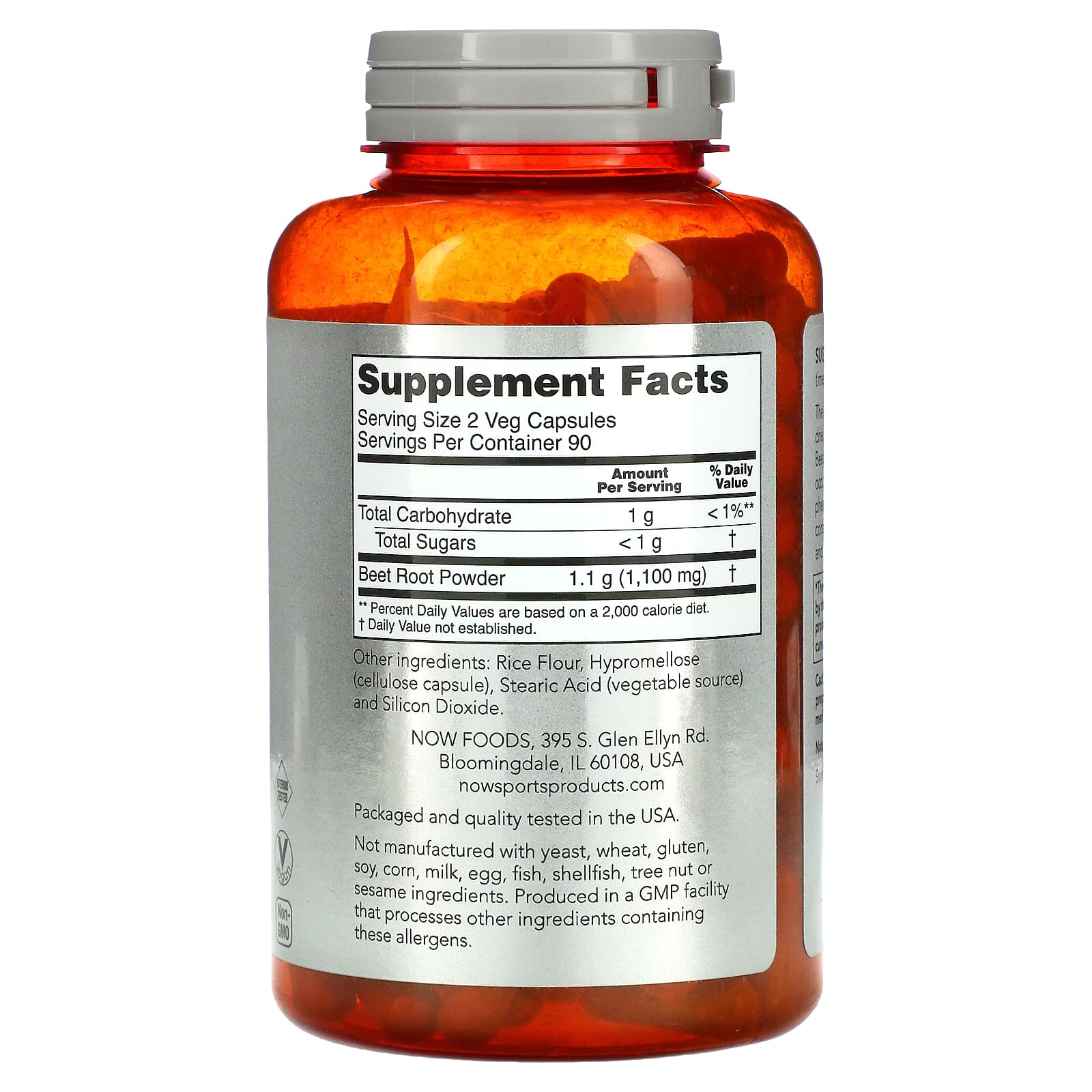 NOW Foods, Sports, Beet Root, 550 mg, 180 Veg Capsules - Image 2