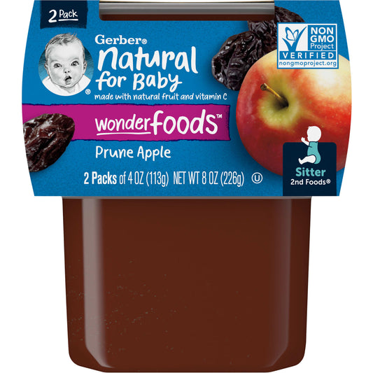 Gerber 2nd Foods Prune Apple Baby Food, 2 Pack, 4oz Each - Image 1