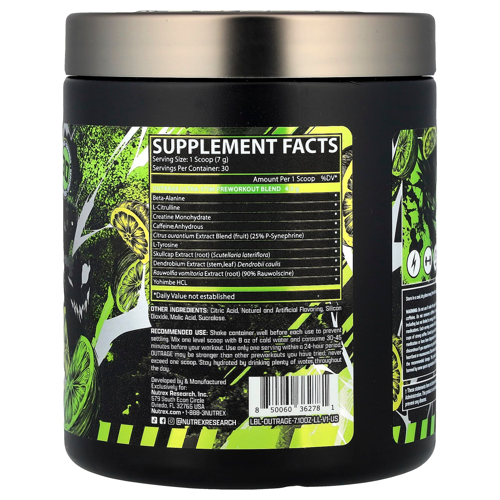 Nutrex Research, Outrage, Ultra Stim Pre Workout, Lemon Lime, 7.1 oz (201.18 g) - Image 2
