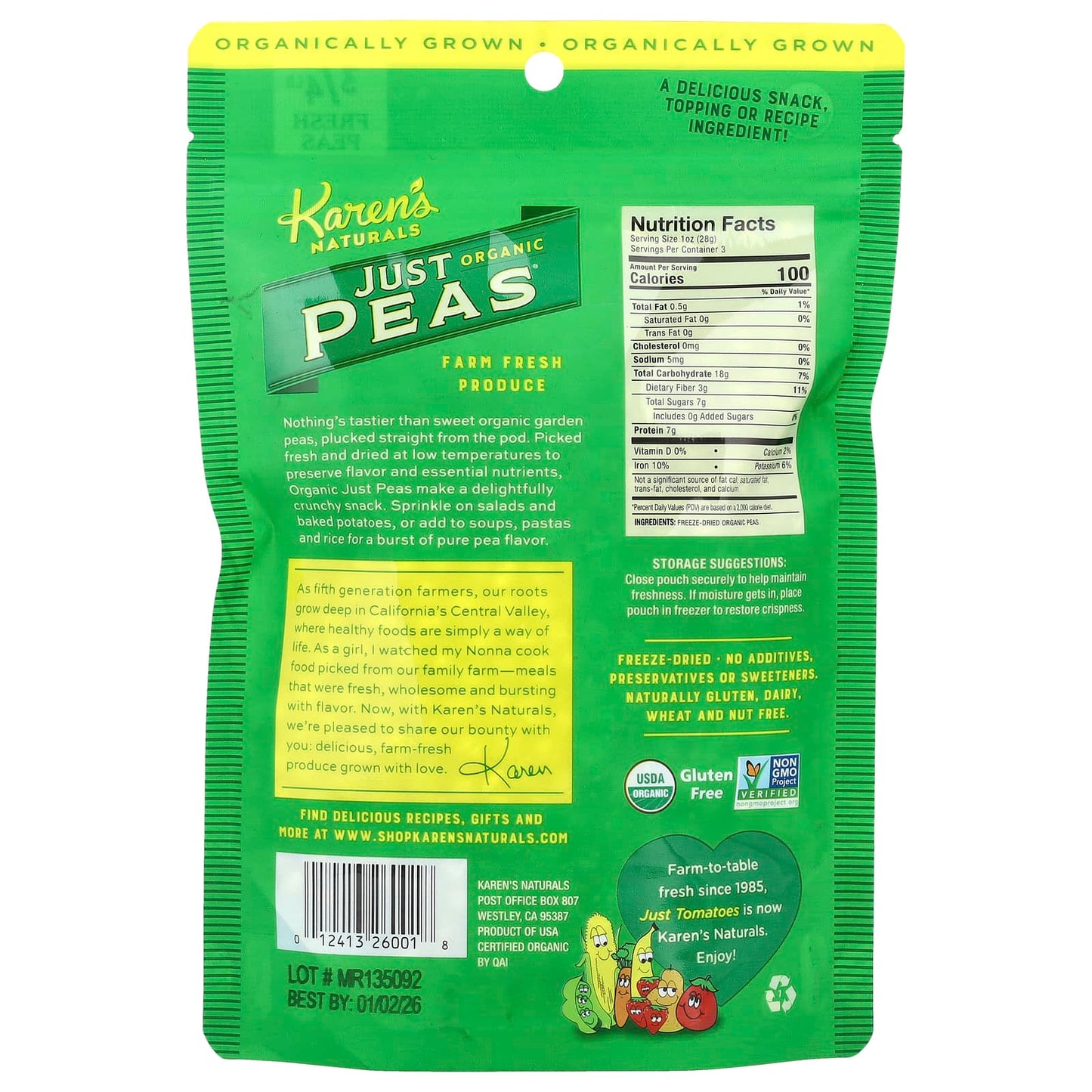Karen's Naturals, Organic Just Peas®, 3 oz (84 g) - Image 2