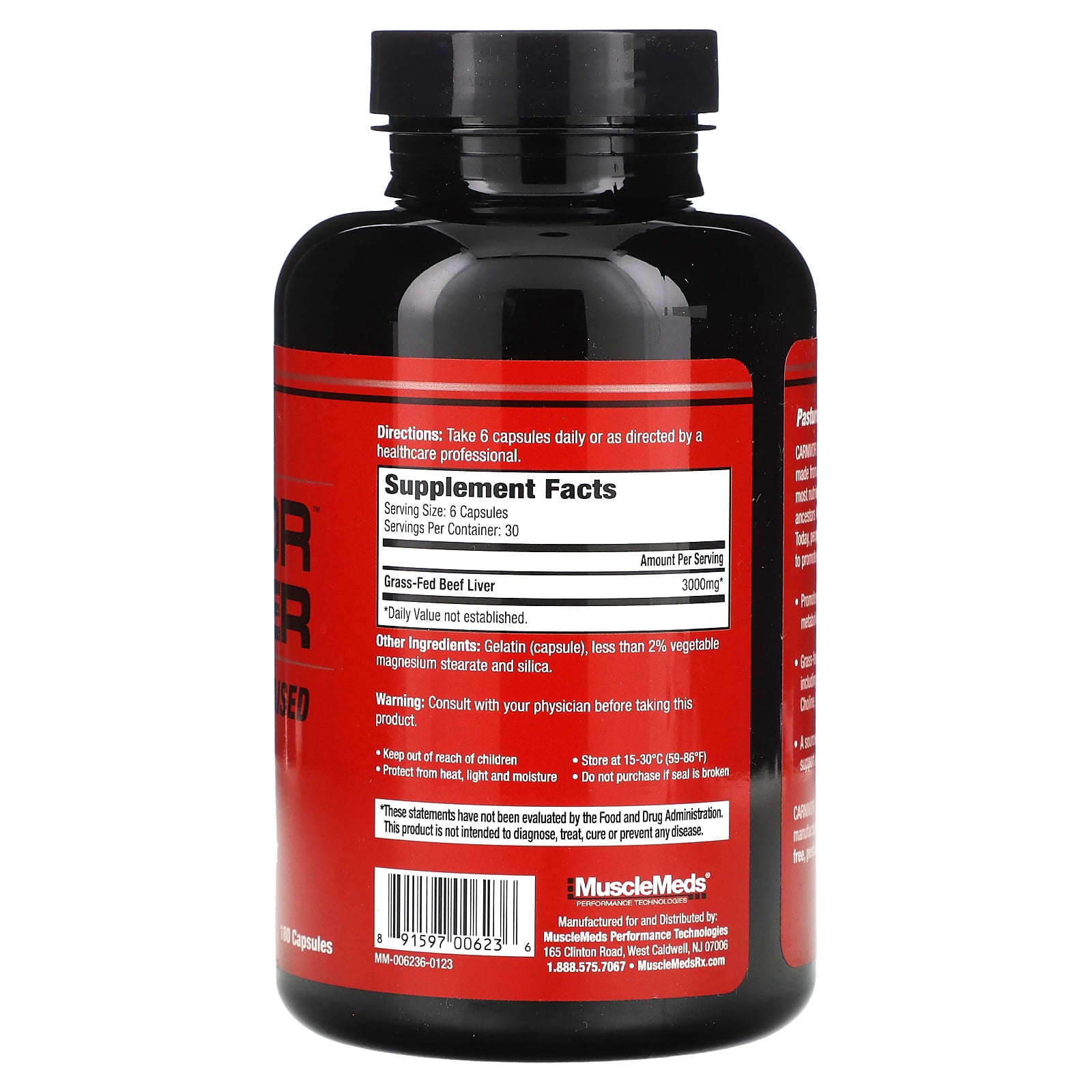 MuscleMeds, Carnivor Beef Liver, 180 Capsules (500 mg per Capsule) - Image 2