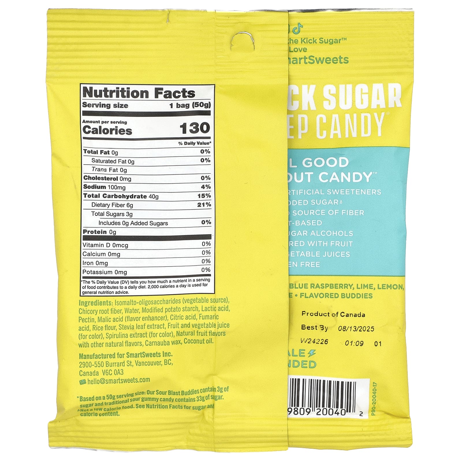SmartSweets, Sour Blast Buddies®, Berry, Blue Raspberry, Lime, Lemon, Orange, 1.8 oz (50 g) - Image 2