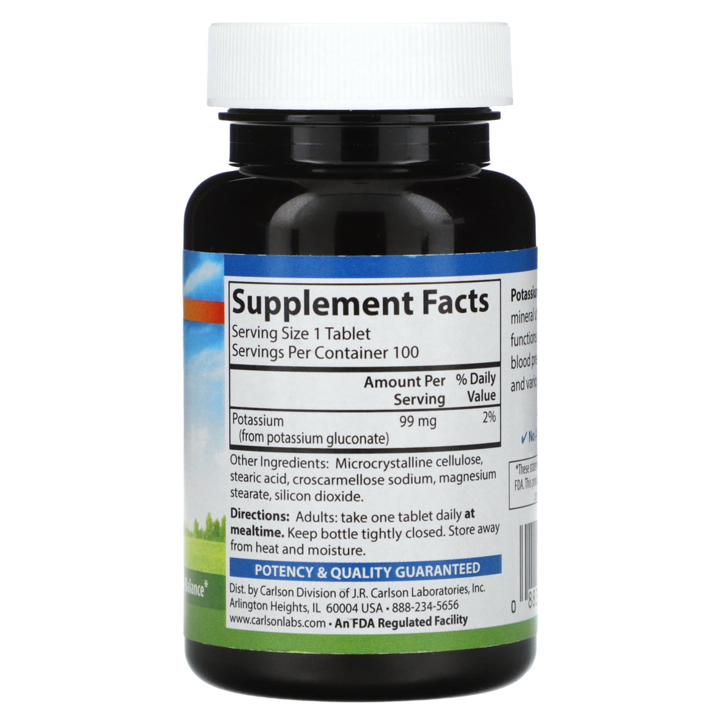Carlson Potassium Supplement, 99mg, Gluten-Free, 100 Tablets - Image 2